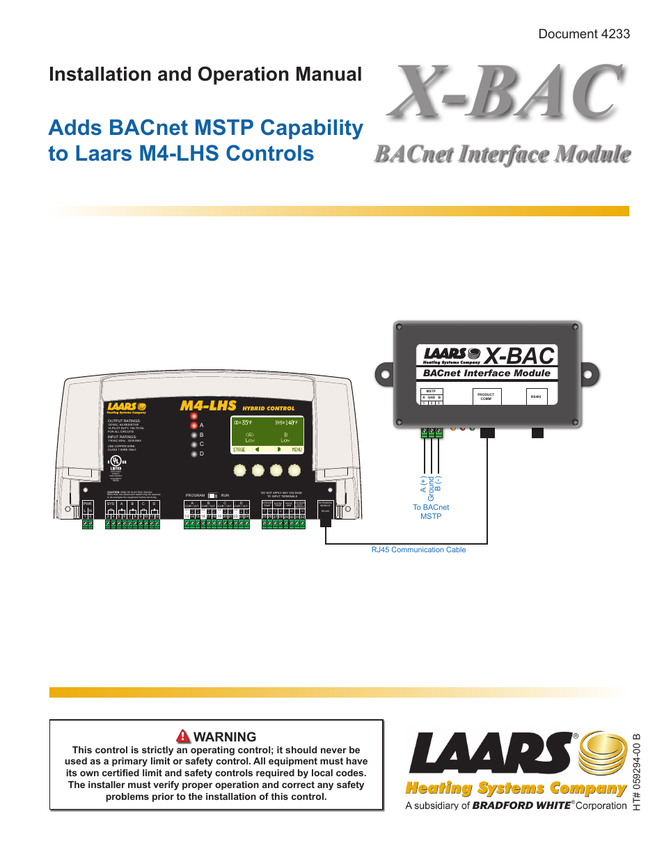 LAARS X-BAC BACnet Interface Module - Install and Operating Manual User Manual | 8 pages