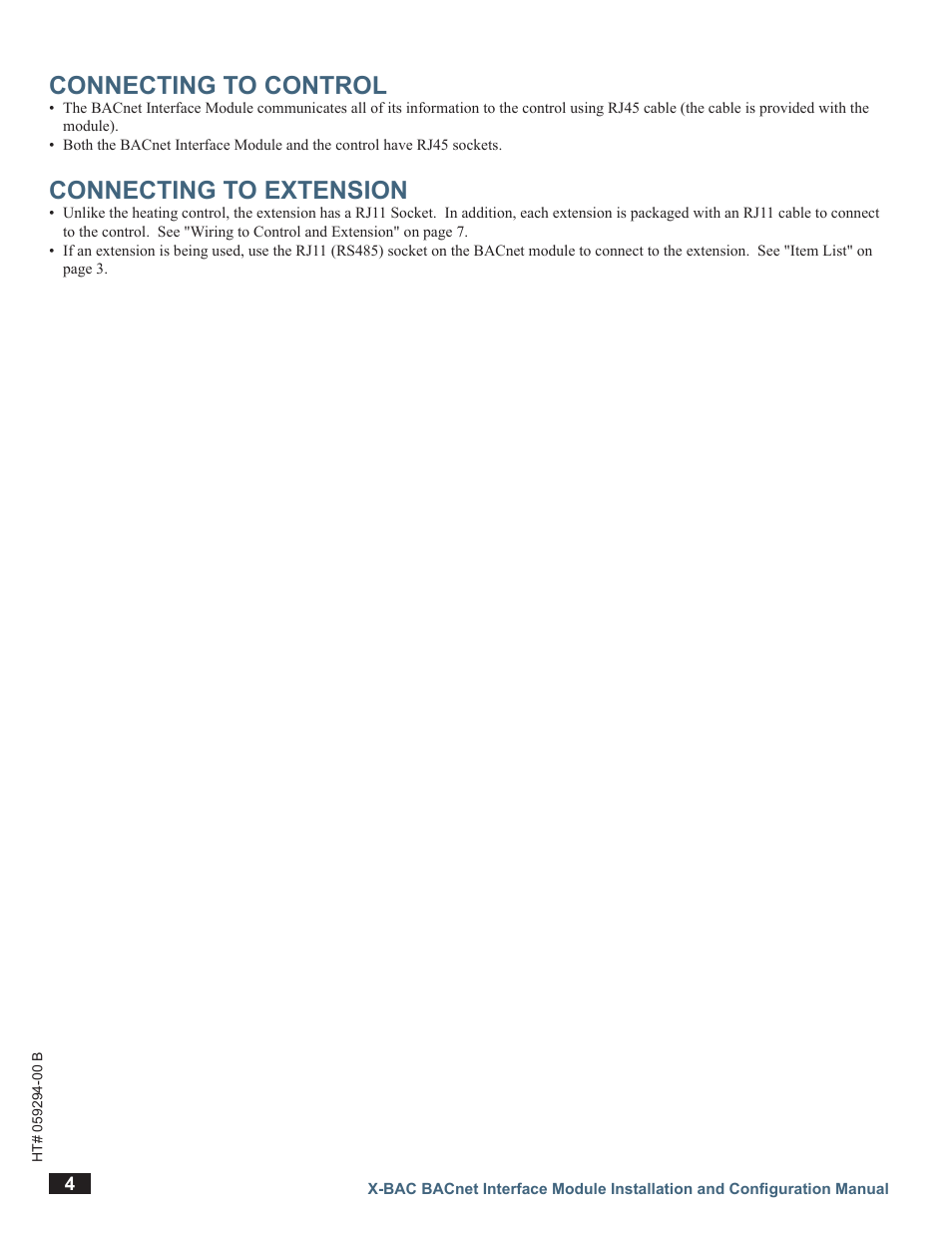 Connecting to control, Connecting to extension | LAARS X-BAC BACnet Interface Module - Install and Operating Manual User Manual | Page 4 / 8