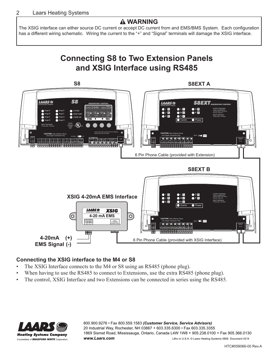 Warning, 2laars heating systems, S8ext a | S8ext b, S8ext, Xsig, 20 ma ems | LAARS XSIG - Install and Operating Manual User Manual | Page 2 / 2