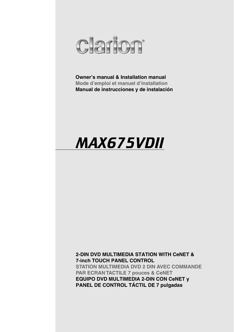 Clarion MAX675VDII User Manual | 72 pages