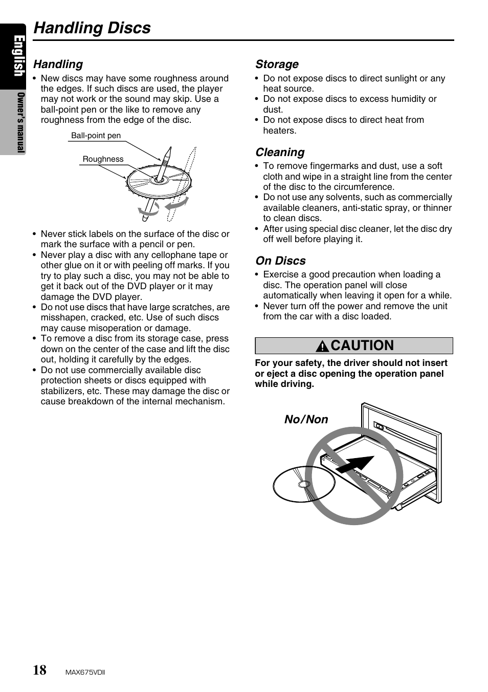 Handling discs, English, Caution | Clarion MAX675VDII User Manual | Page 14 / 72
