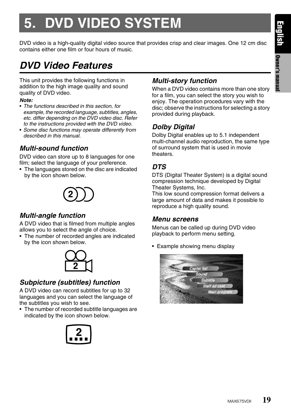 Dvd video system, Dvd video features, English | Clarion MAX675VDII User Manual | Page 15 / 72