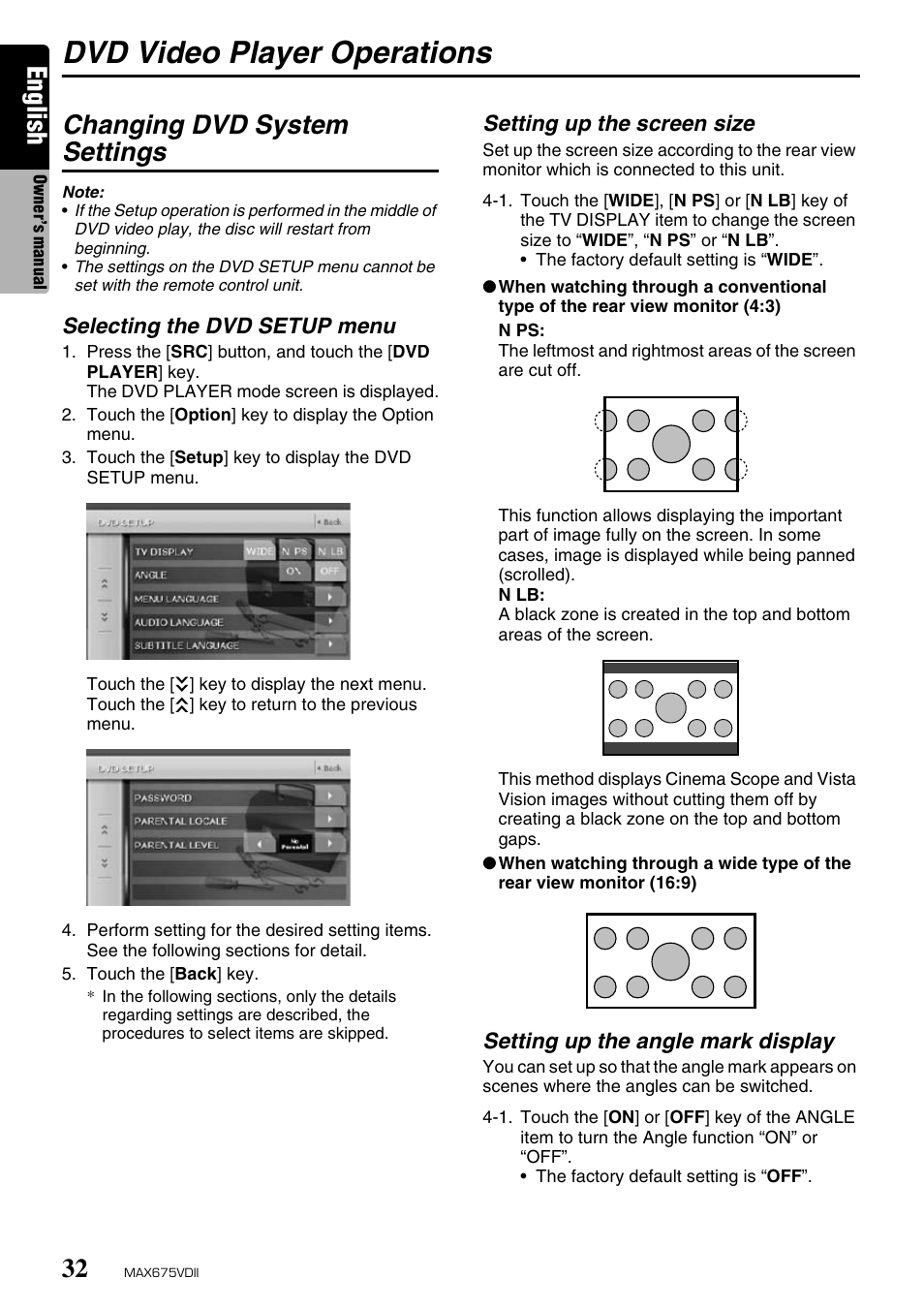 Dvd video player operations, English, Changing dvd system settings | Clarion MAX675VDII User Manual | Page 28 / 72