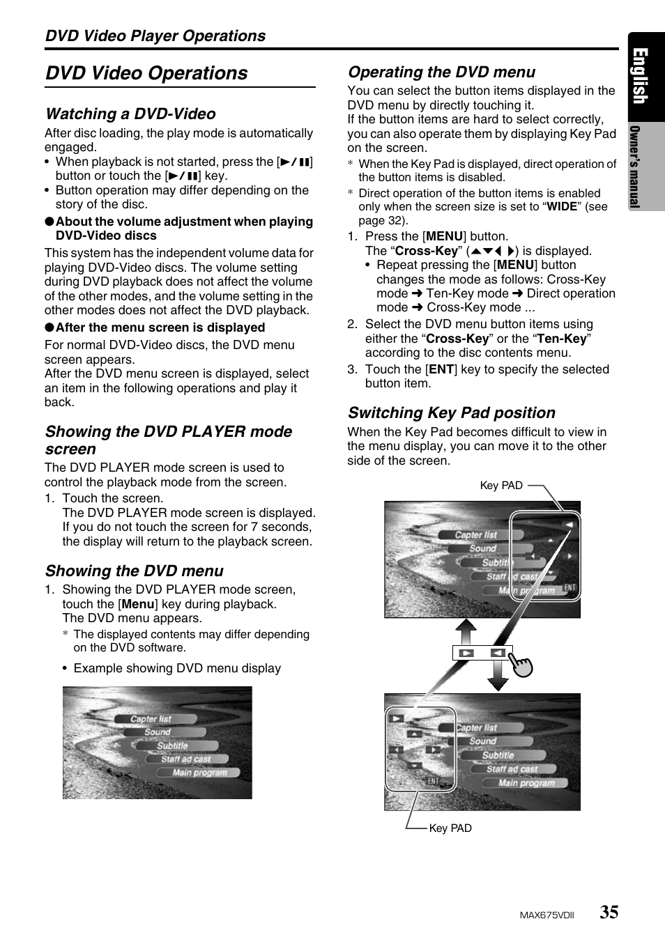English, Dvd video operations | Clarion MAX675VDII User Manual | Page 31 / 72
