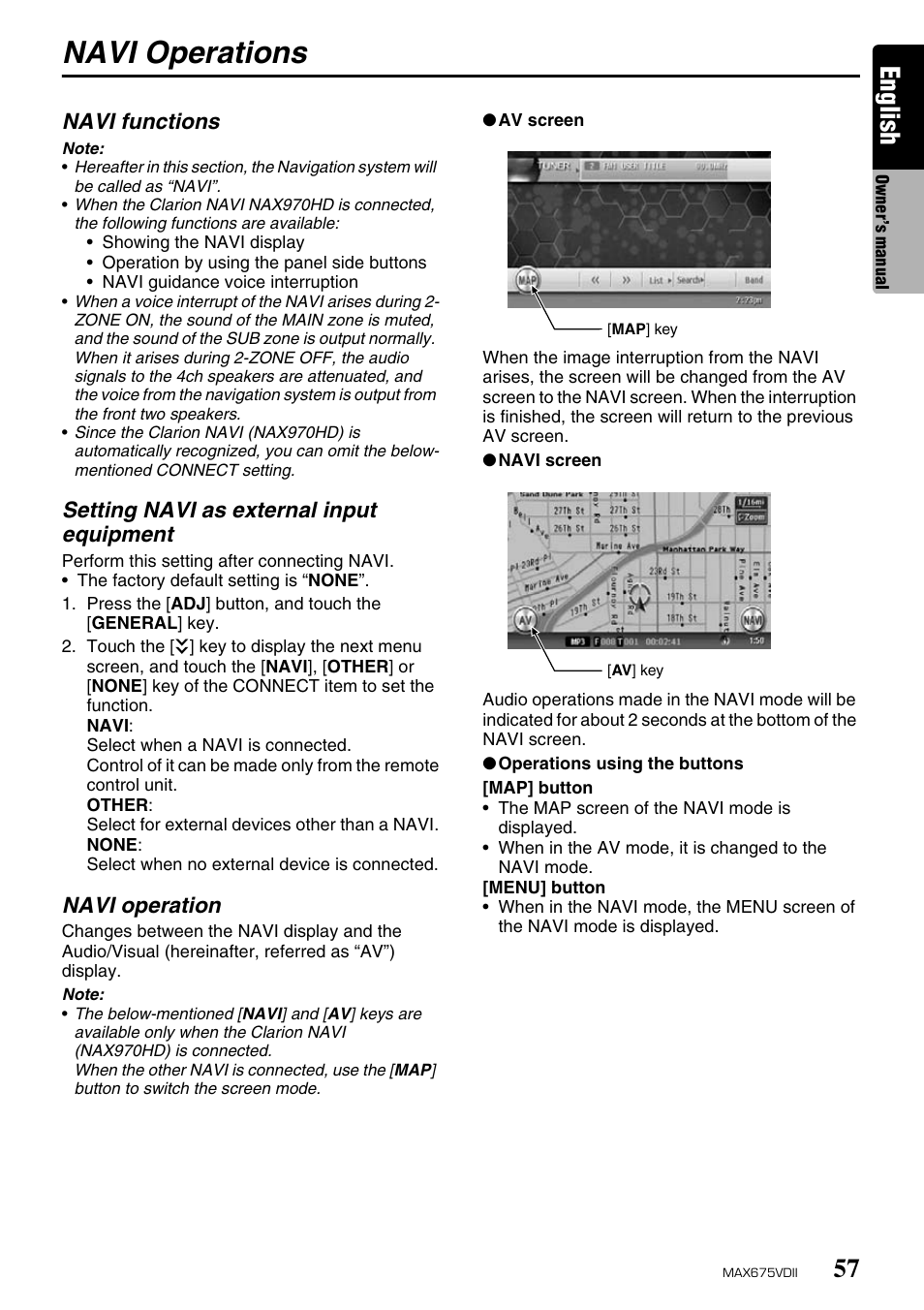 Navi operations, English | Clarion MAX675VDII User Manual | Page 53 / 72