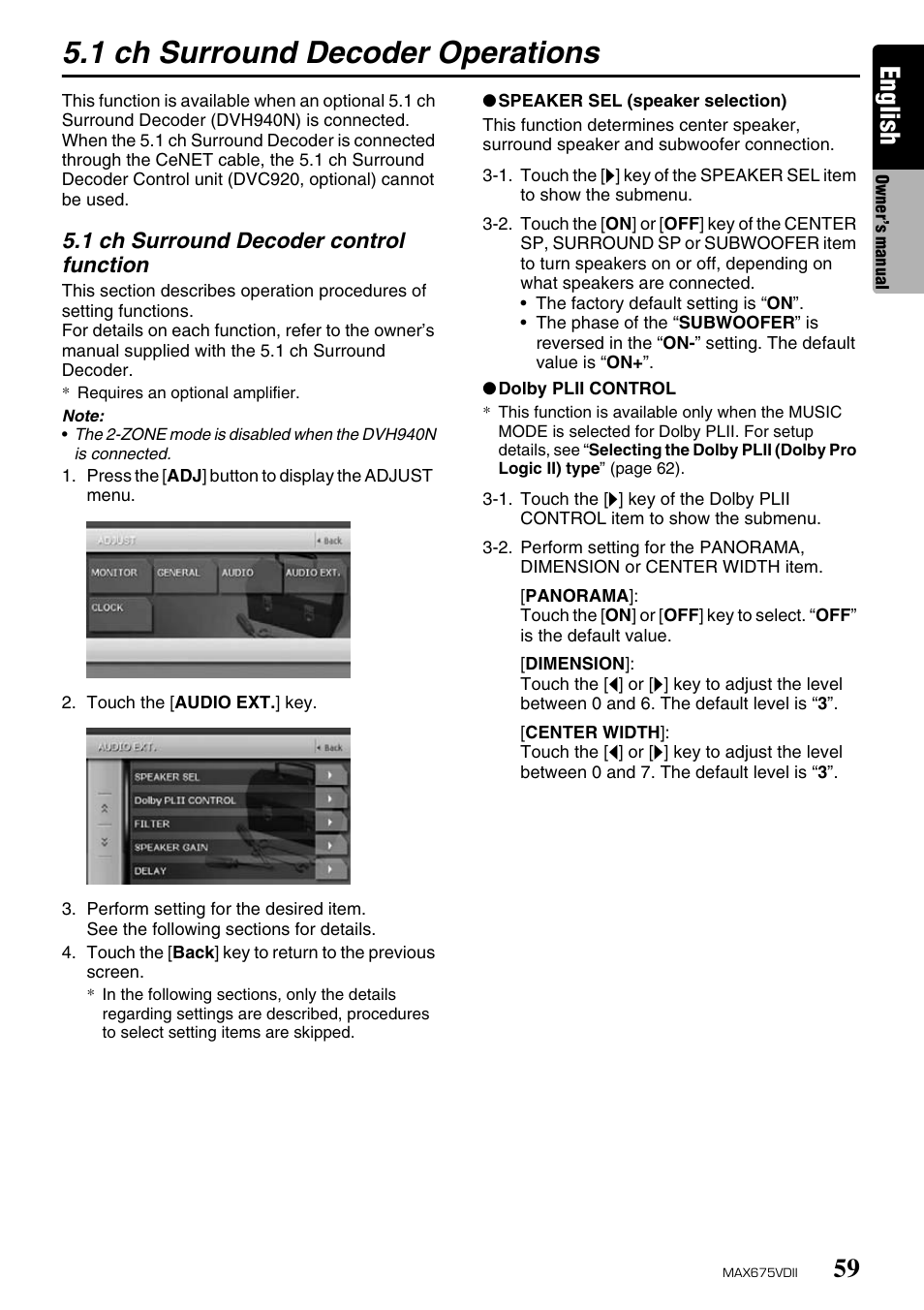 1 ch surround decoder operations, English, 1 ch surround decoder control function | Clarion MAX675VDII User Manual | Page 55 / 72