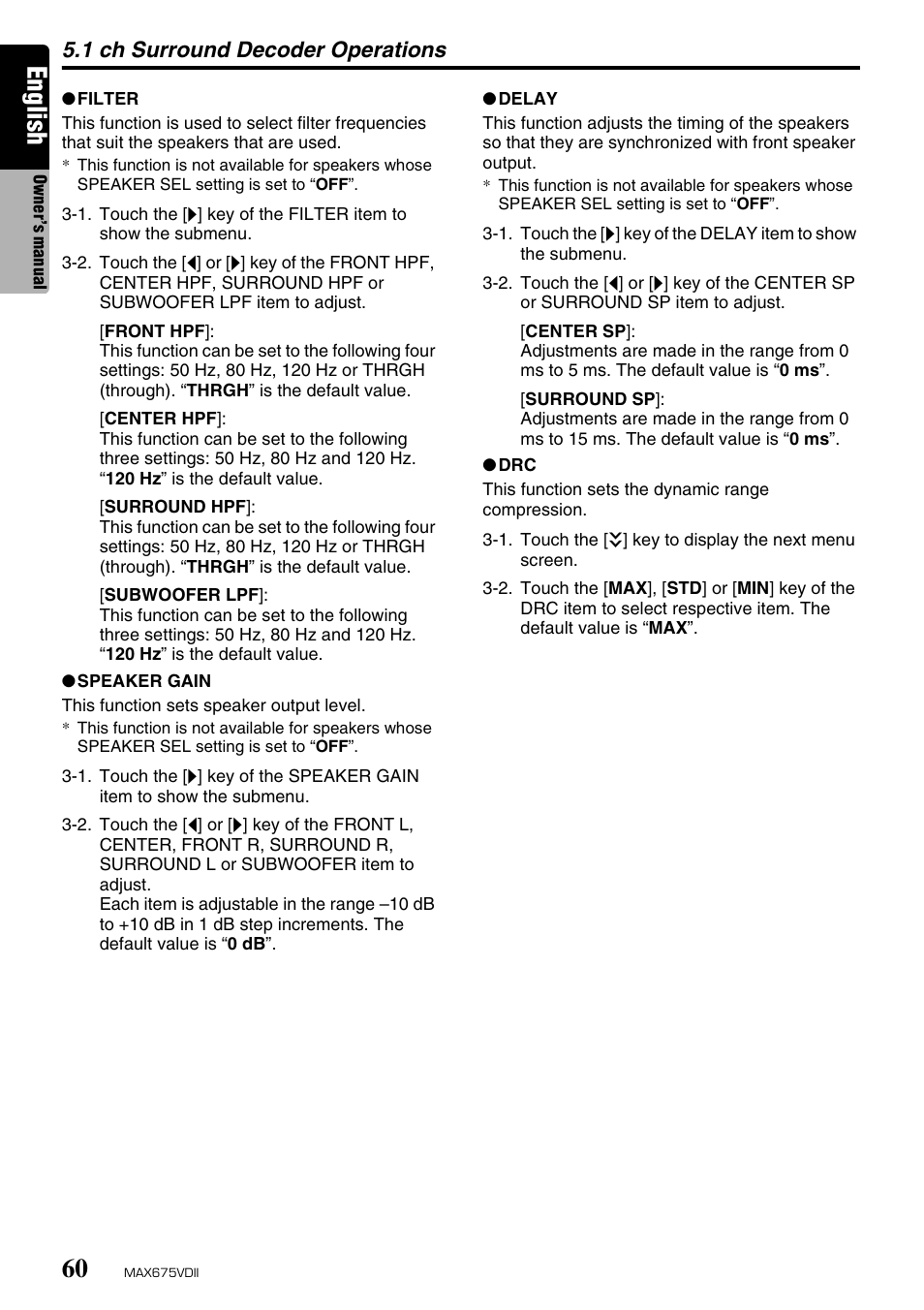 English, 1 ch surround decoder operations | Clarion MAX675VDII User Manual | Page 56 / 72