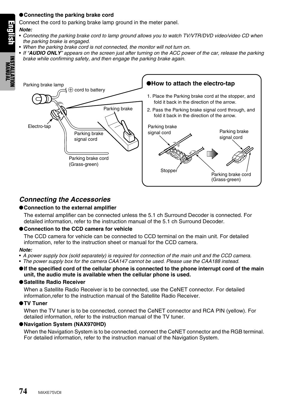 English, Connecting the accessories | Clarion MAX675VDII User Manual | Page 70 / 72