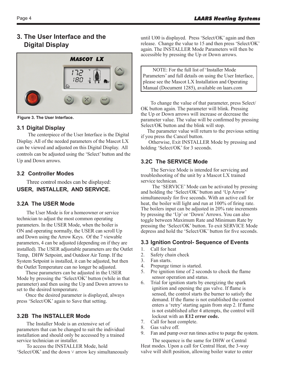 The user interface and the digital display | LAARS Mascot LX MLXC 175 MBH - Users Manual User Manual | Page 6 / 8