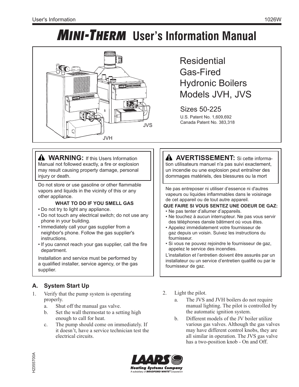 LAARS Mini-Therm JVS (Sizes 50-225) - Users Manual User Manual | 4 pages