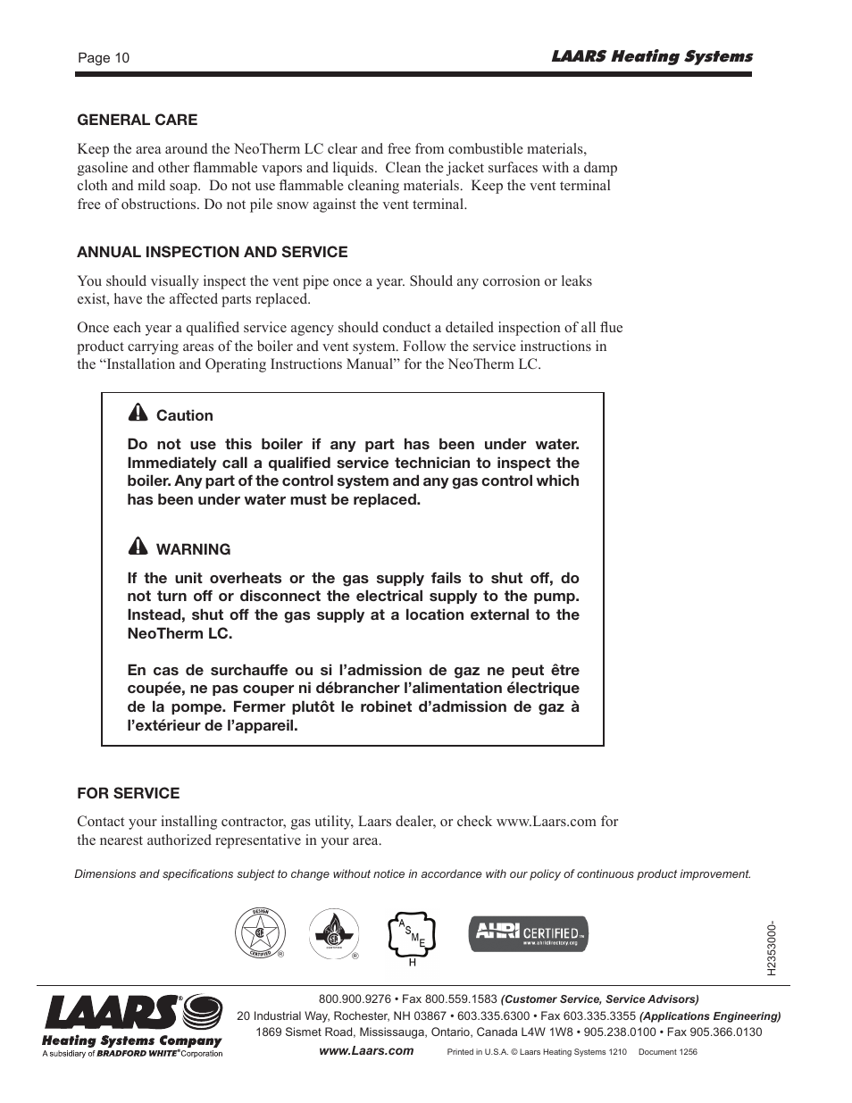 LAARS NeoTherm LC NTV1700 - Users Manual User Manual | Page 12 / 12