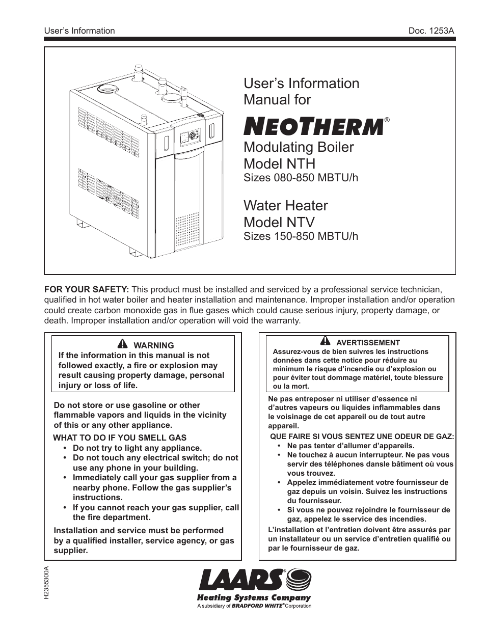 LAARS NeoTherm NTV (Sizes 150–850 MBTU/h) - Users Manual User Manual | 12 pages