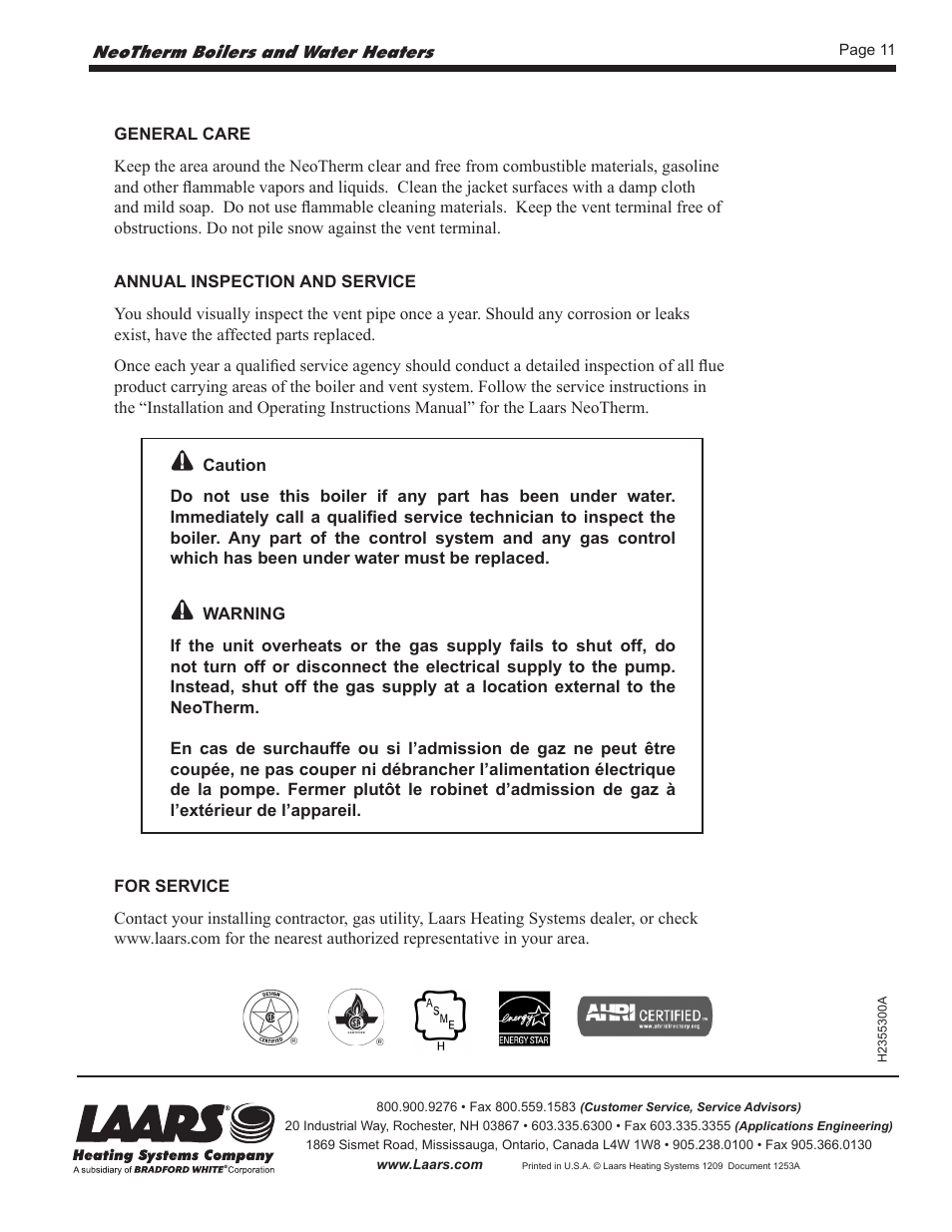 LAARS NeoTherm NTV (Sizes 150–850 MBTU/h) - Users Manual User Manual | Page 12 / 12