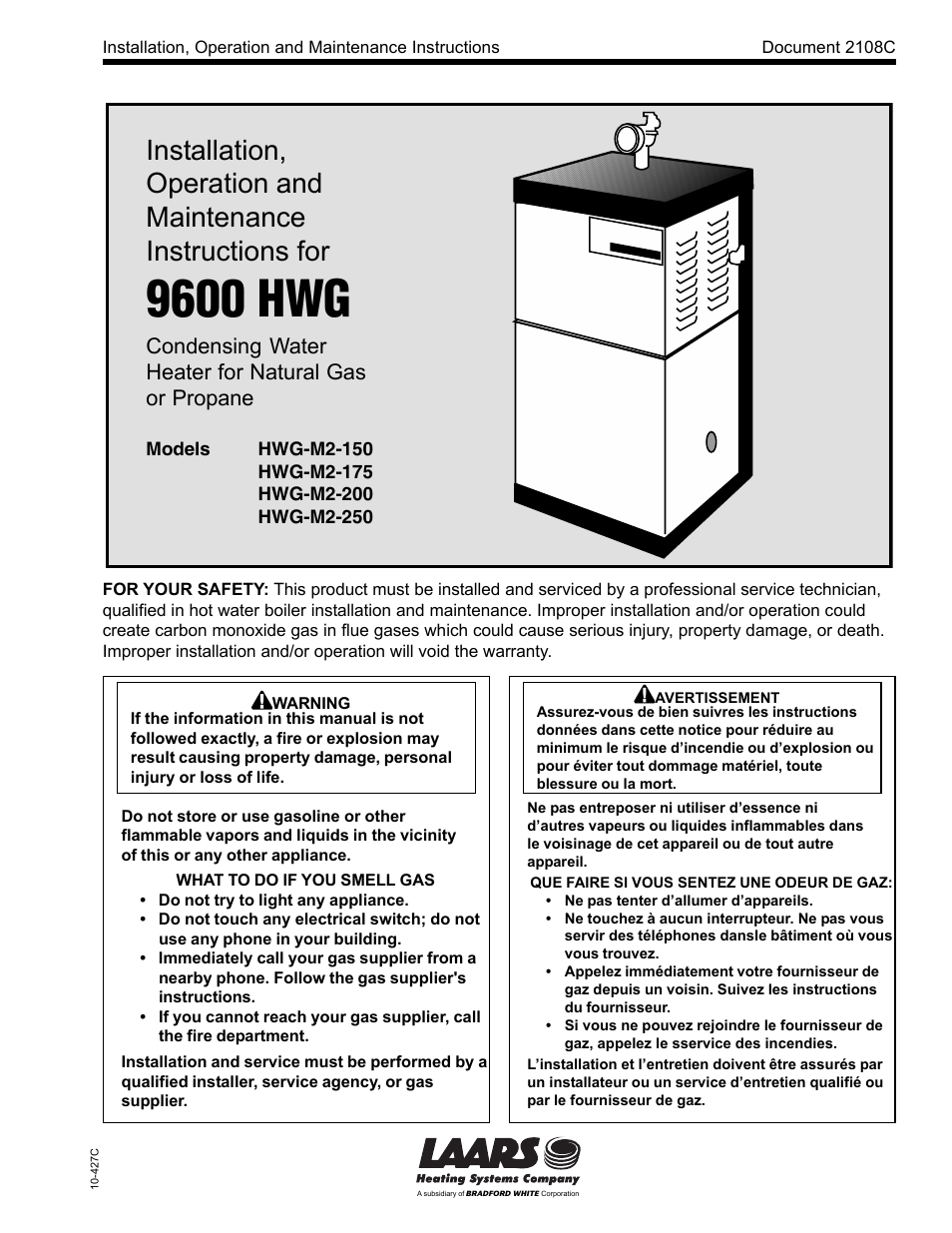 LAARS HWG-M2-250 - Installation, Operation and Maintenance Instructions User Manual | 20 pages