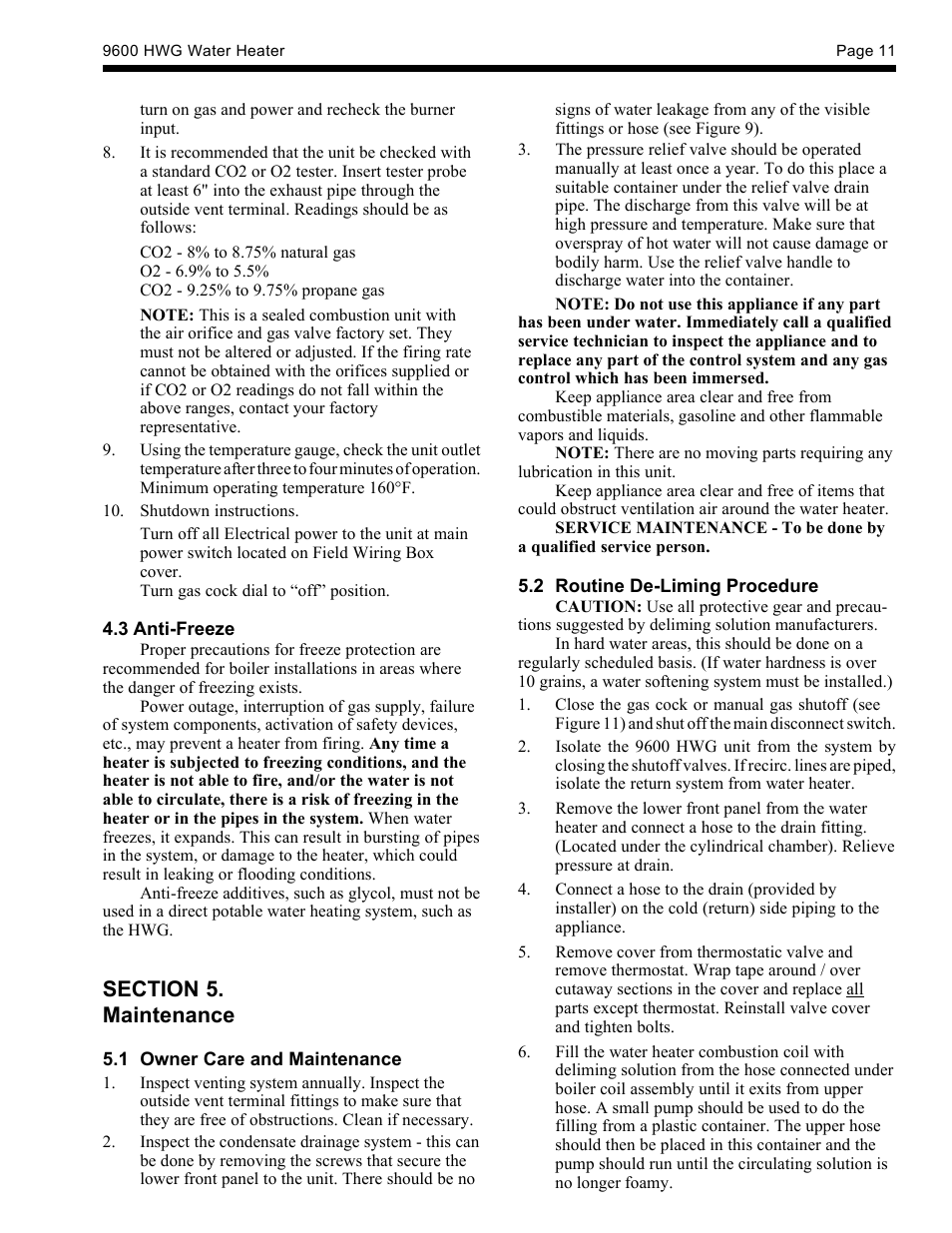 LAARS HWG-M2-250 - Installation, Operation and Maintenance Instructions User Manual | Page 11 / 20