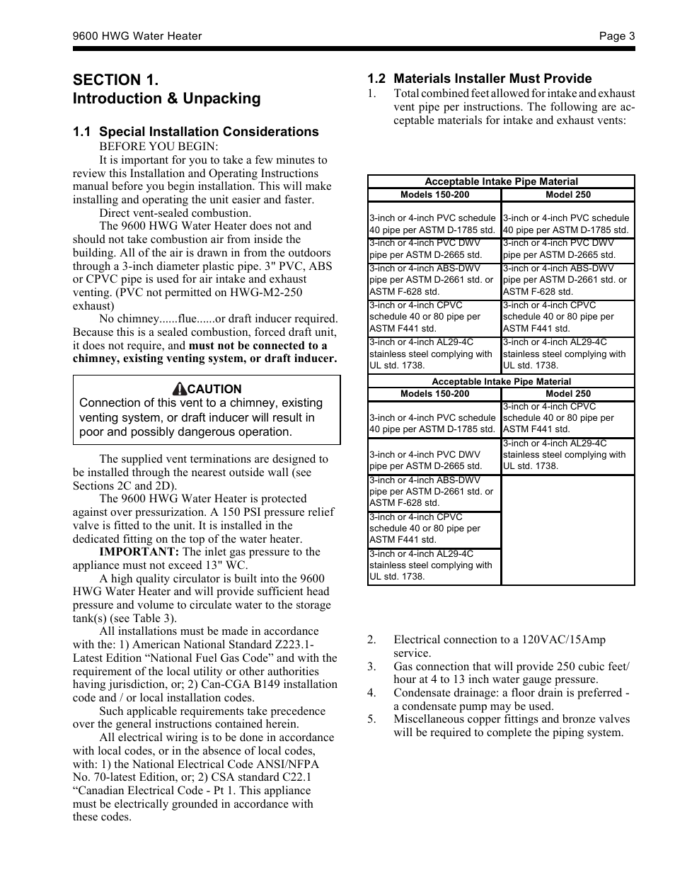LAARS HWG-M2-250 - Installation, Operation and Maintenance Instructions User Manual | Page 3 / 20