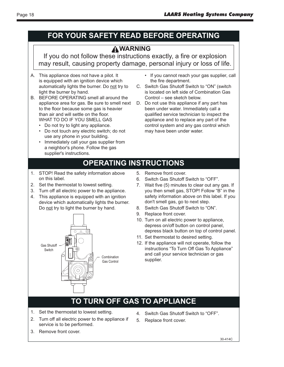 For your safety read before operating, Operating instructions | LAARS EDN Series - Installation, Operation and Maintenance Instructions User Manual | Page 18 / 40
