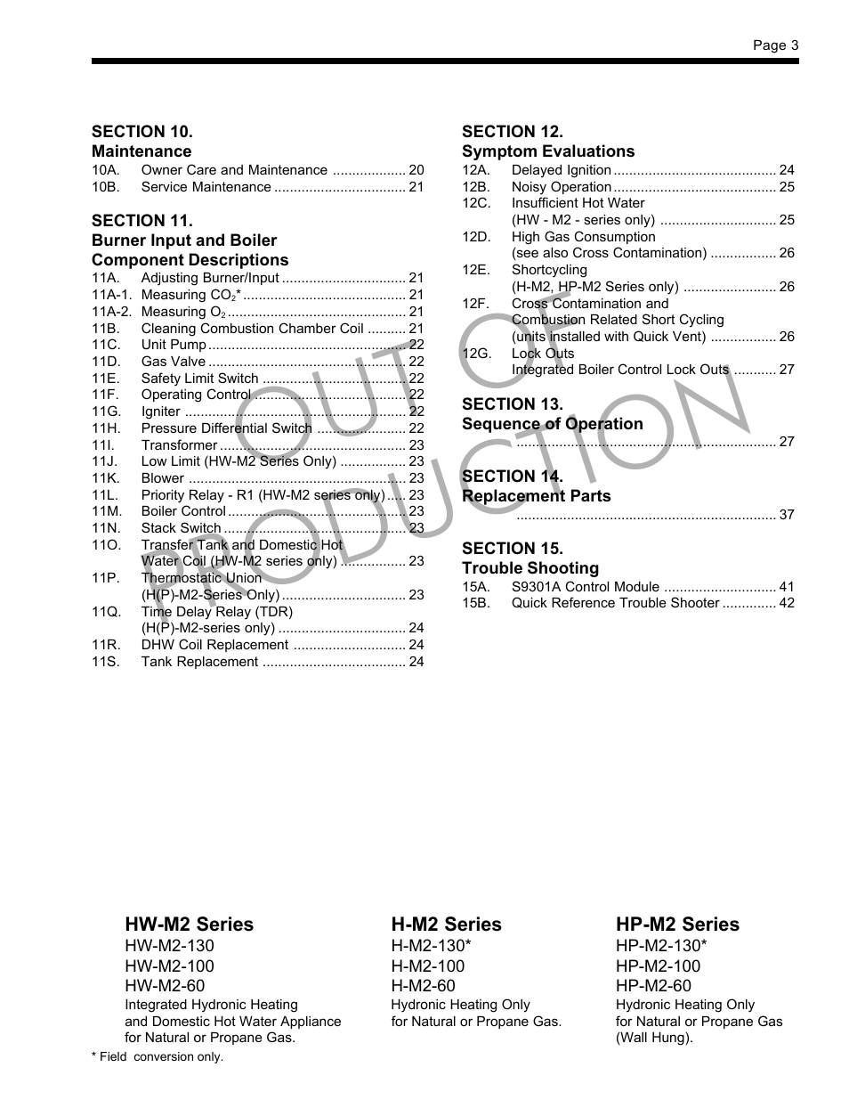 Out of production, Hw-m2 series h-m2 series hp-m2 series | LAARS HP-M2 Series - Installation, Operation and Maintenance Instructions User Manual | Page 3 / 44