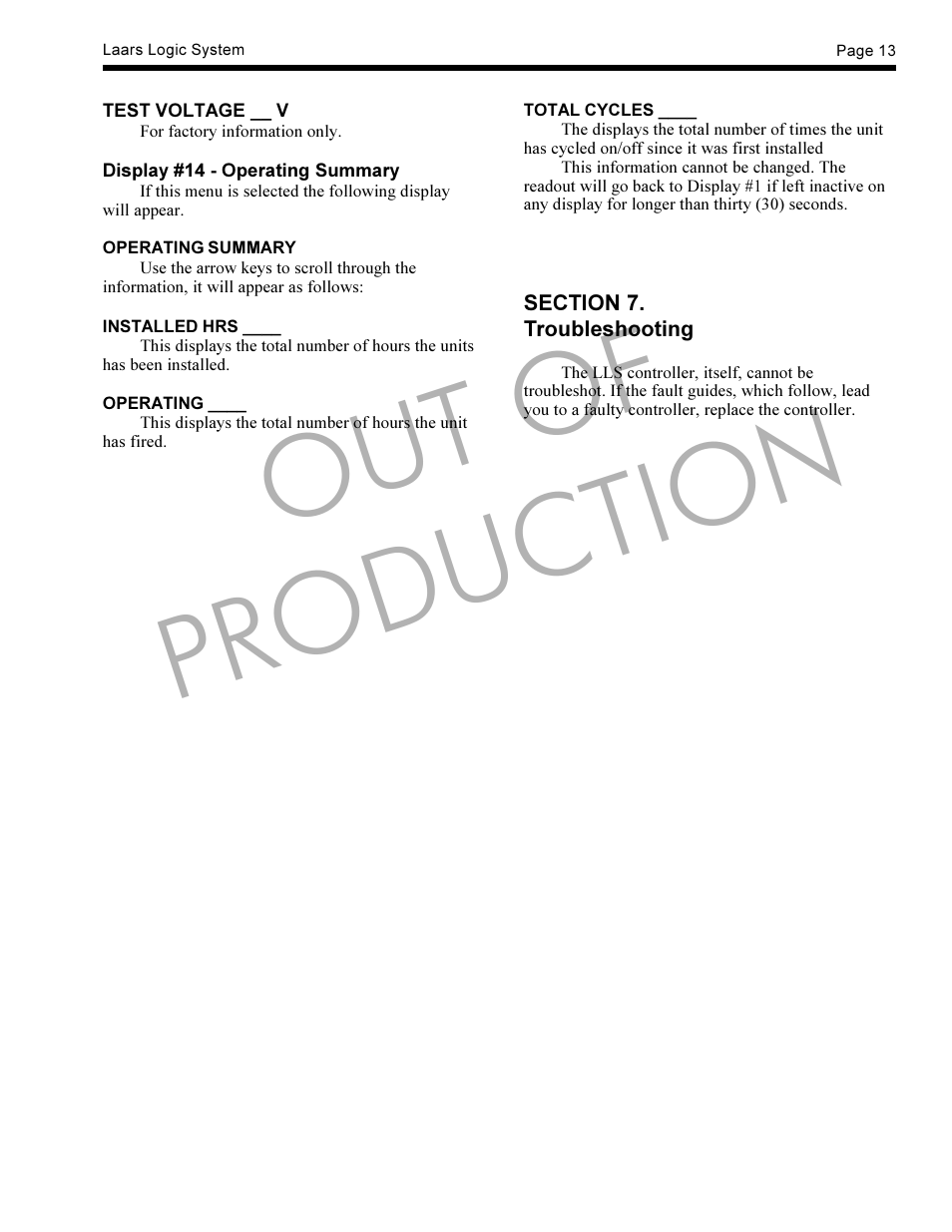 Out of production | LAARS LLS-1 - Instruction Manual User Manual | Page 13 / 24