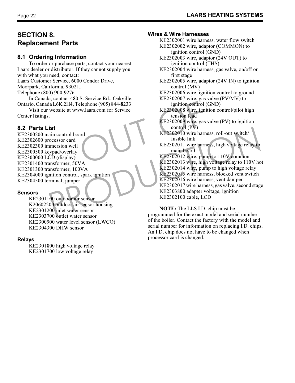 Out of production | LAARS LLS-1 - Instruction Manual User Manual | Page 22 / 24