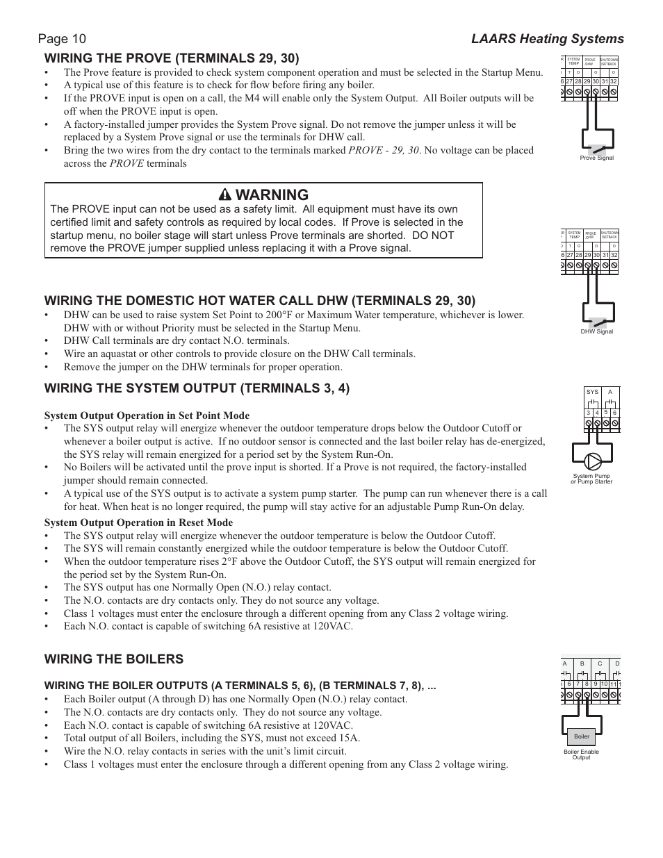 Warning, Wiring the system output (terminals 3, 4), Wiring the boilers | LAARS M4-Ext - Installation Manual User Manual | Page 10 / 28