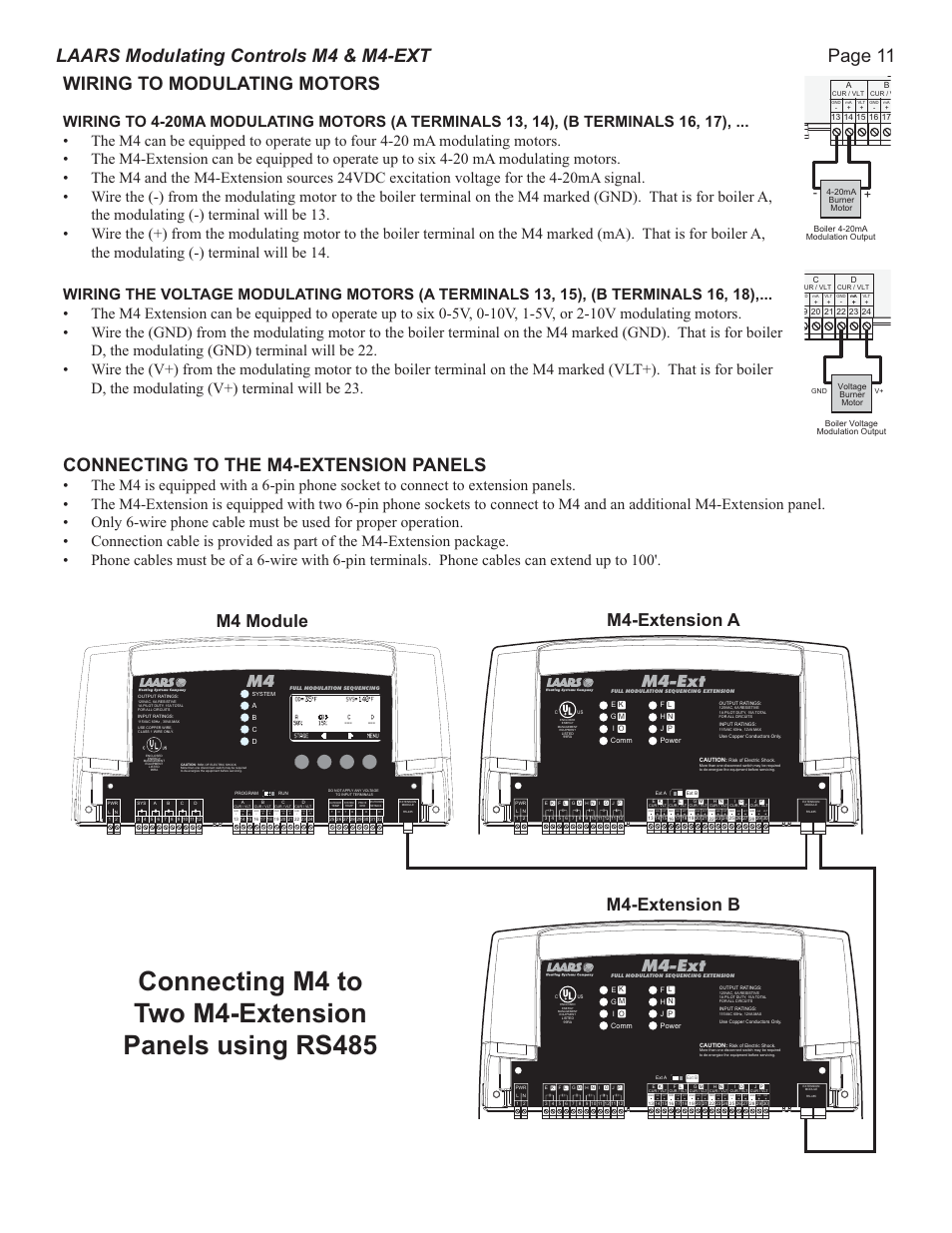 Connecting to the m4-extension panels, M4 module, M4-extension a | M4-extension b, M4-ext | LAARS M4-Ext - Installation Manual User Manual | Page 11 / 28