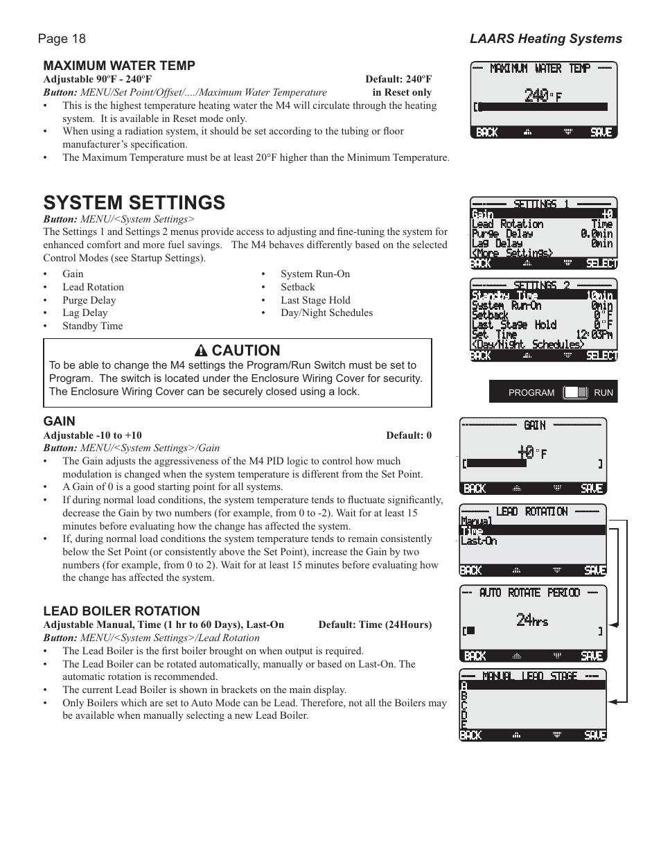 System settings, Caution | LAARS M4-Ext - Installation Manual User Manual | Page 18 / 28
