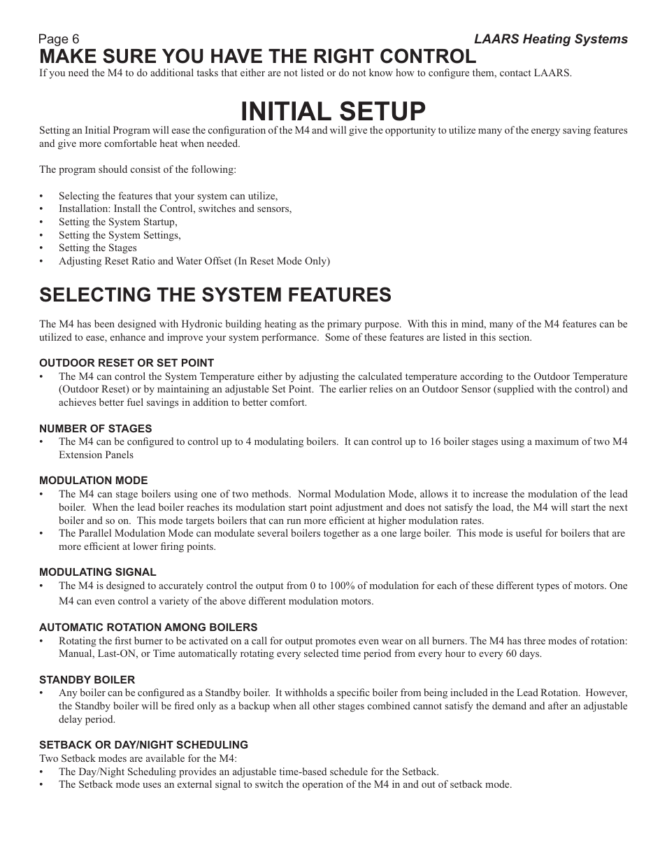 Initial setup, Make sure you have the right control, Selecting the system features | LAARS M4-Ext - Installation Manual User Manual | Page 6 / 28