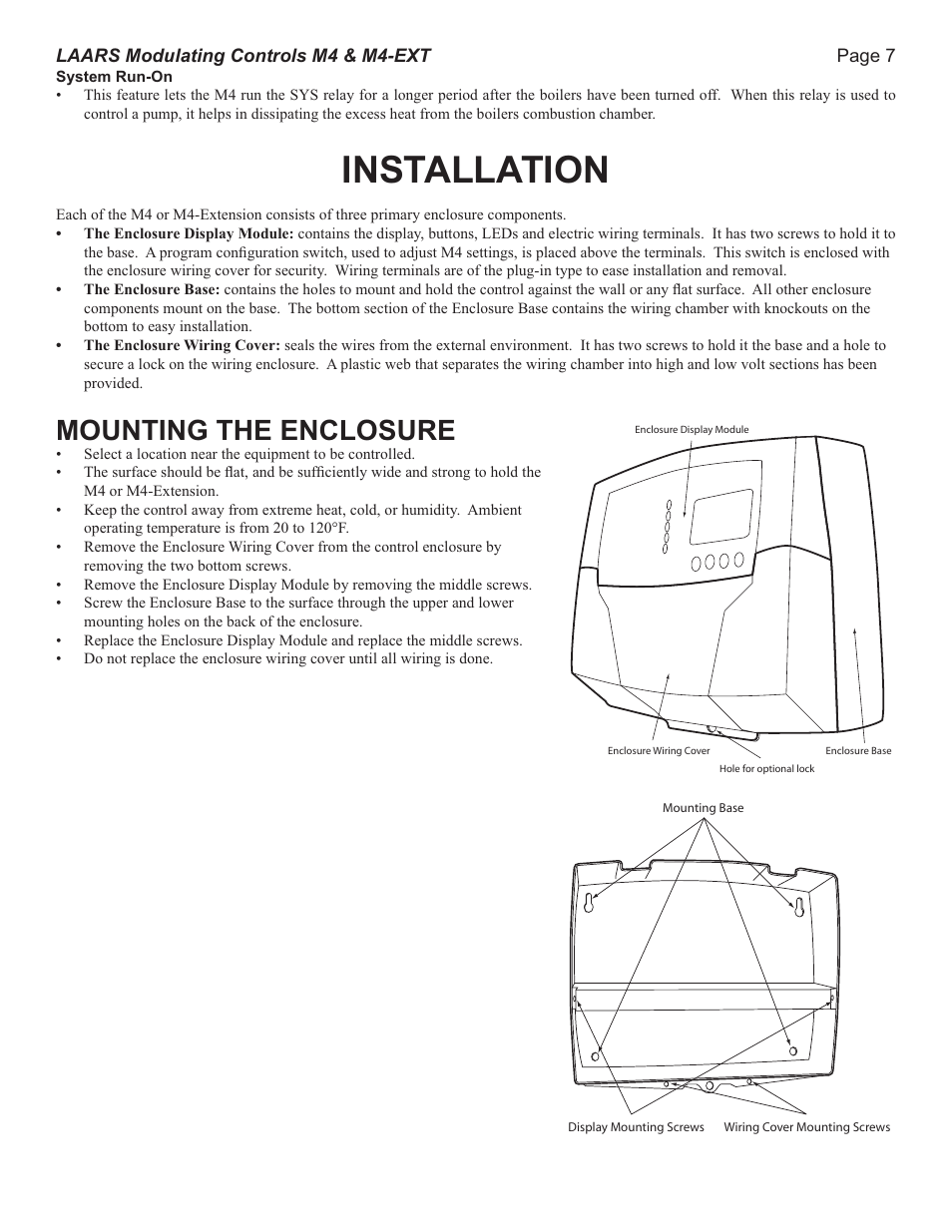 Installation, Mounting the enclosure | LAARS M4-Ext - Installation Manual User Manual | Page 7 / 28