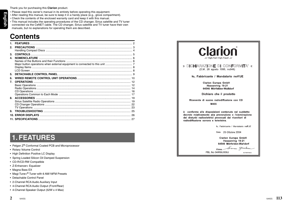 Clarion M455 User Manual | Page 2 / 27