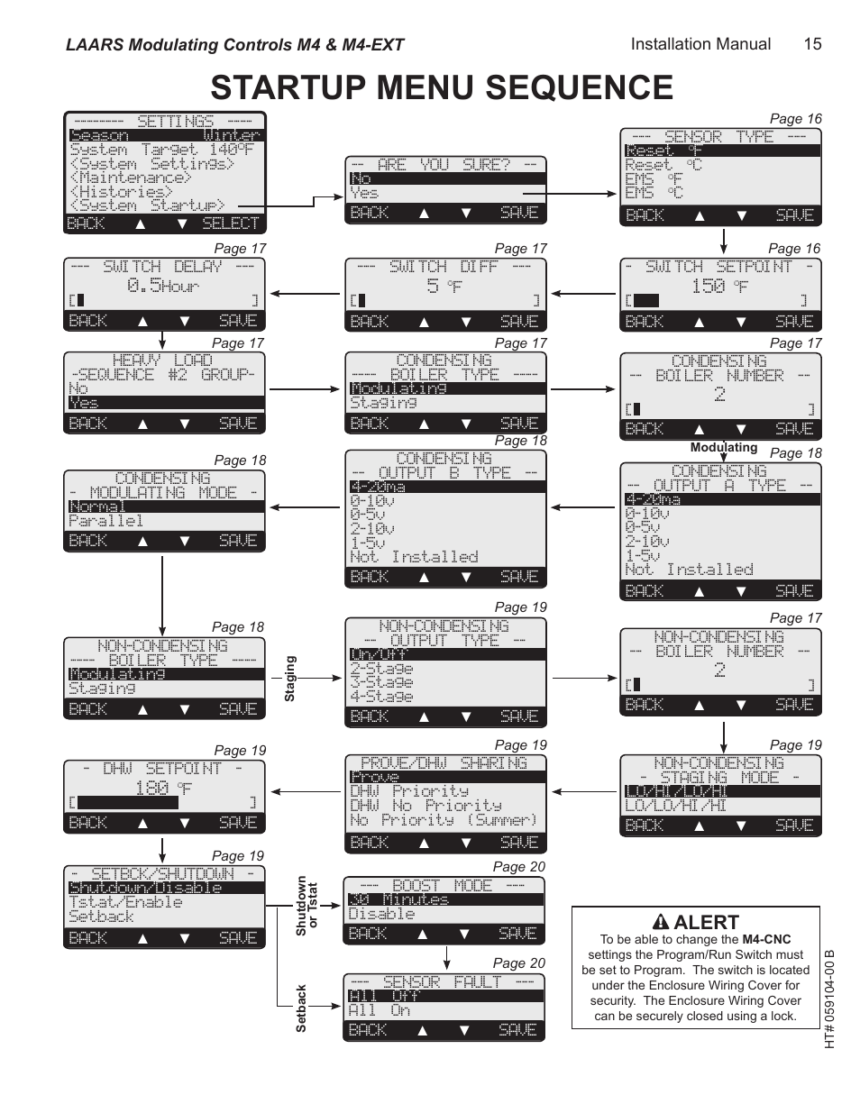 Startup menu sequence, Alert | LAARS M4-Ext - Installation Manual User Manual | Page 15 / 40