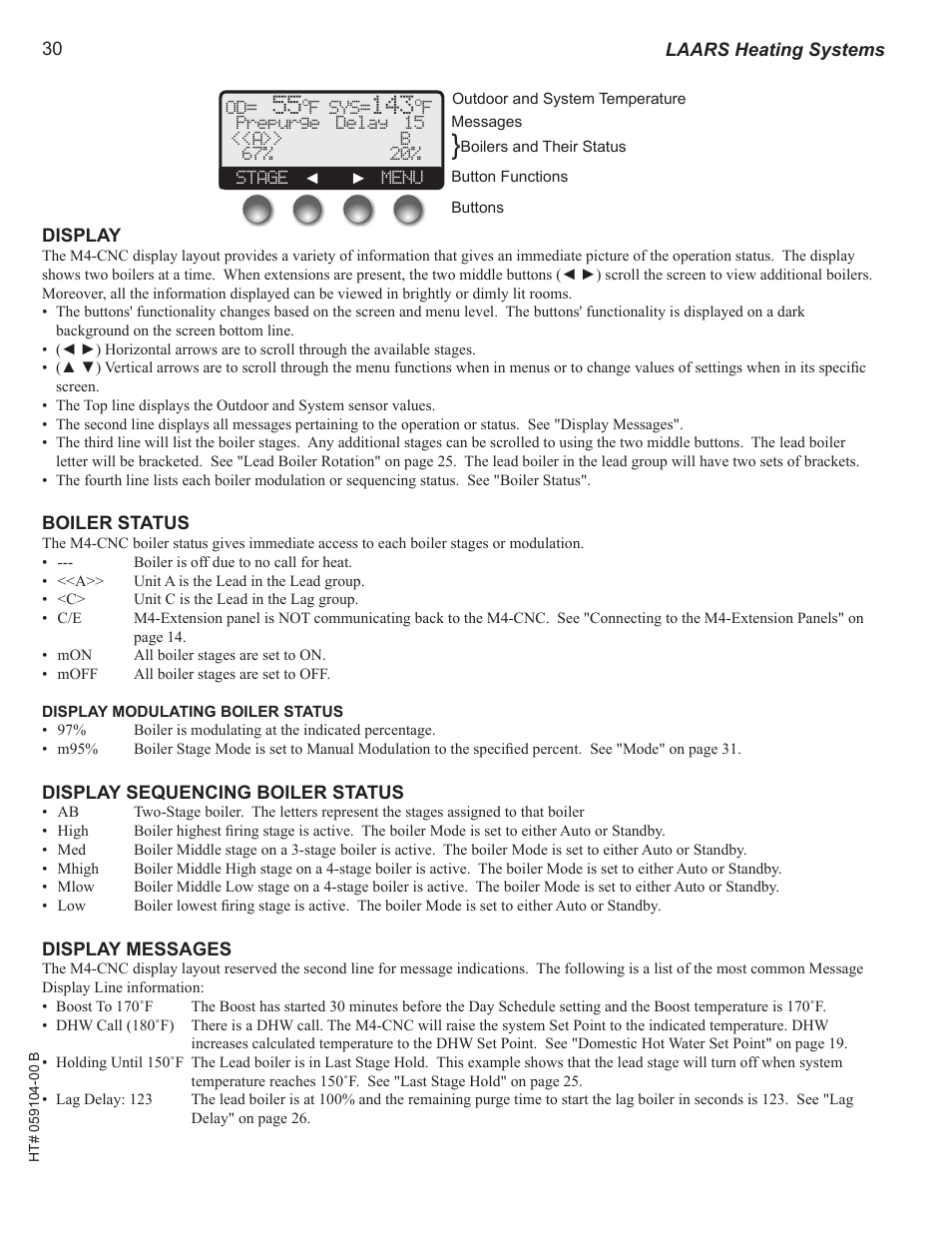 Display, Boiler status, Display sequencing boiler status | Display messages | LAARS M4-Ext - Installation Manual User Manual | Page 30 / 40