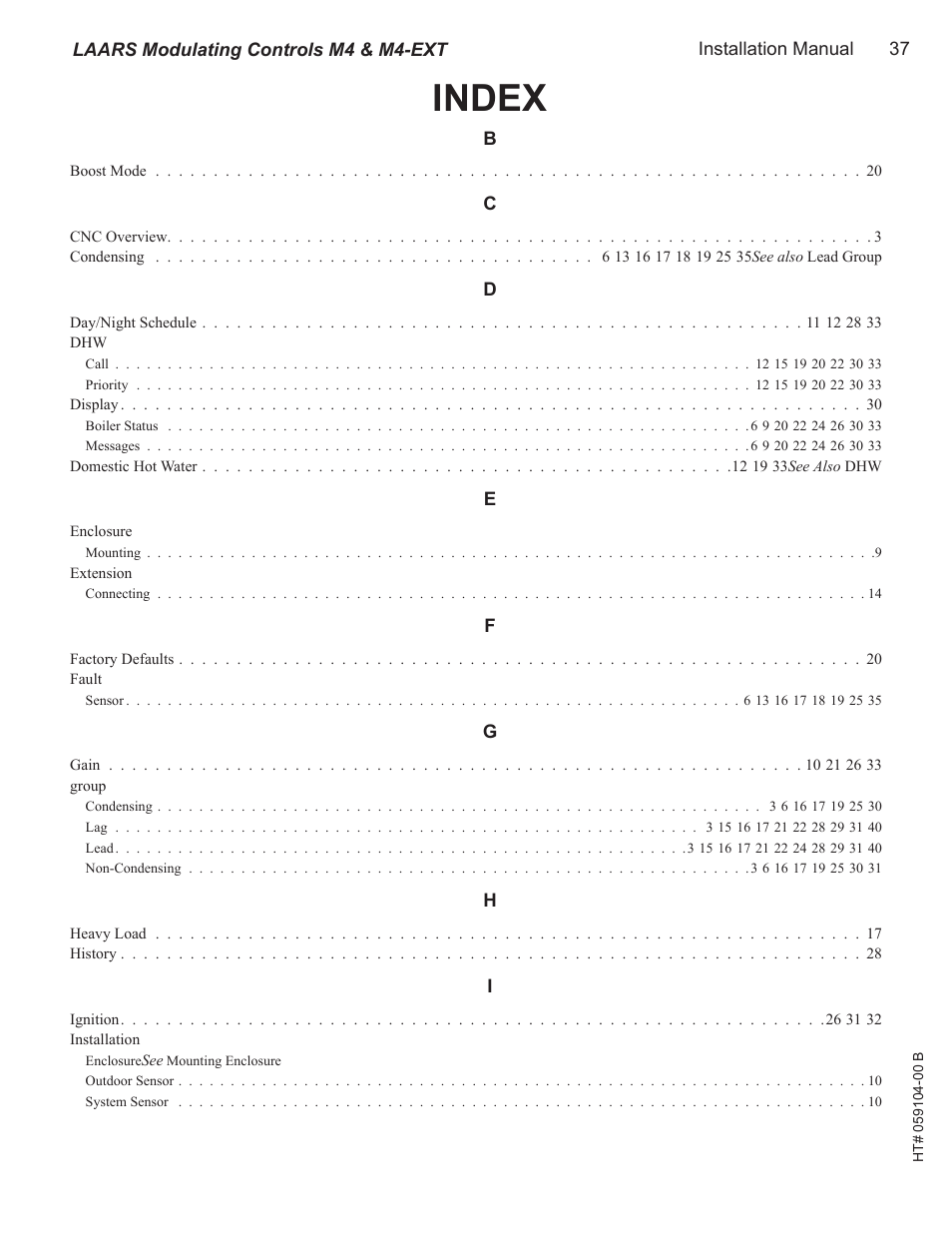 Index | LAARS M4-Ext - Installation Manual User Manual | Page 37 / 40
