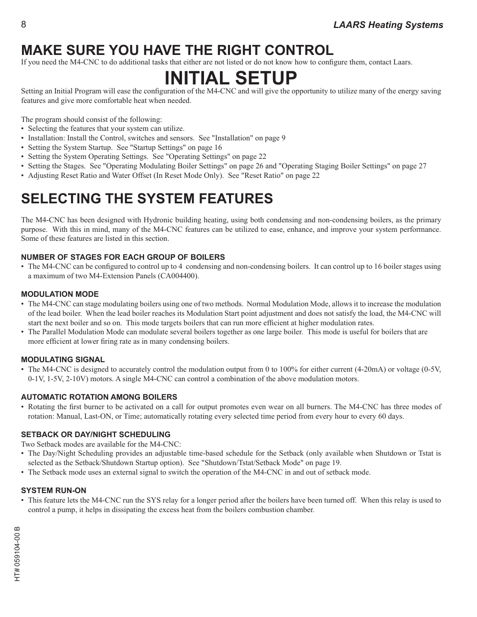 Make sure you have the right control, Initial setup, Selecting the system features | LAARS M4-Ext - Installation Manual User Manual | Page 8 / 40