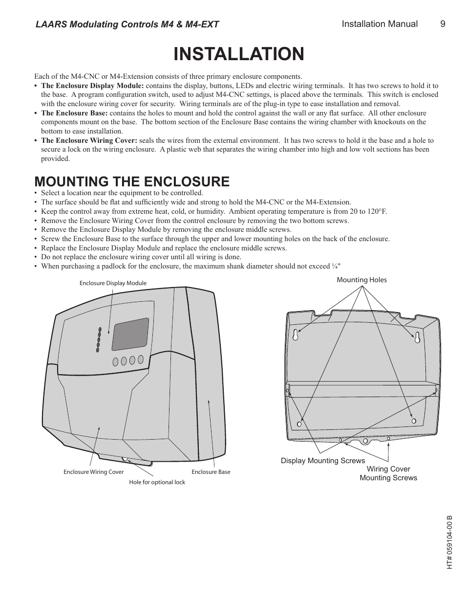 Installation, Mounting the enclosure | LAARS M4-Ext - Installation Manual User Manual | Page 9 / 40