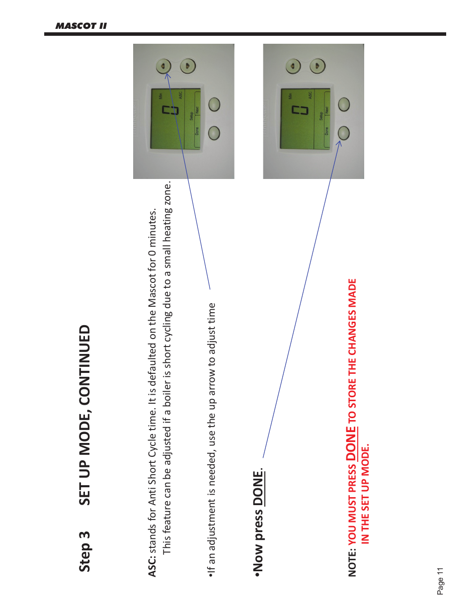 St ep 3 se t up mo de , c o nt inue d, No w p re ss d on e, Don e | LAARS Mascot ll LMC - Start Up Guide User Manual | Page 12 / 20