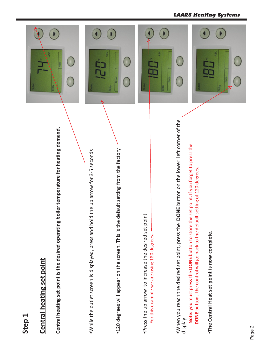 Ste p 1, Ce nt ra l he at ing se t po in t | LAARS Mascot ll LMC - Start Up Guide User Manual | Page 3 / 20