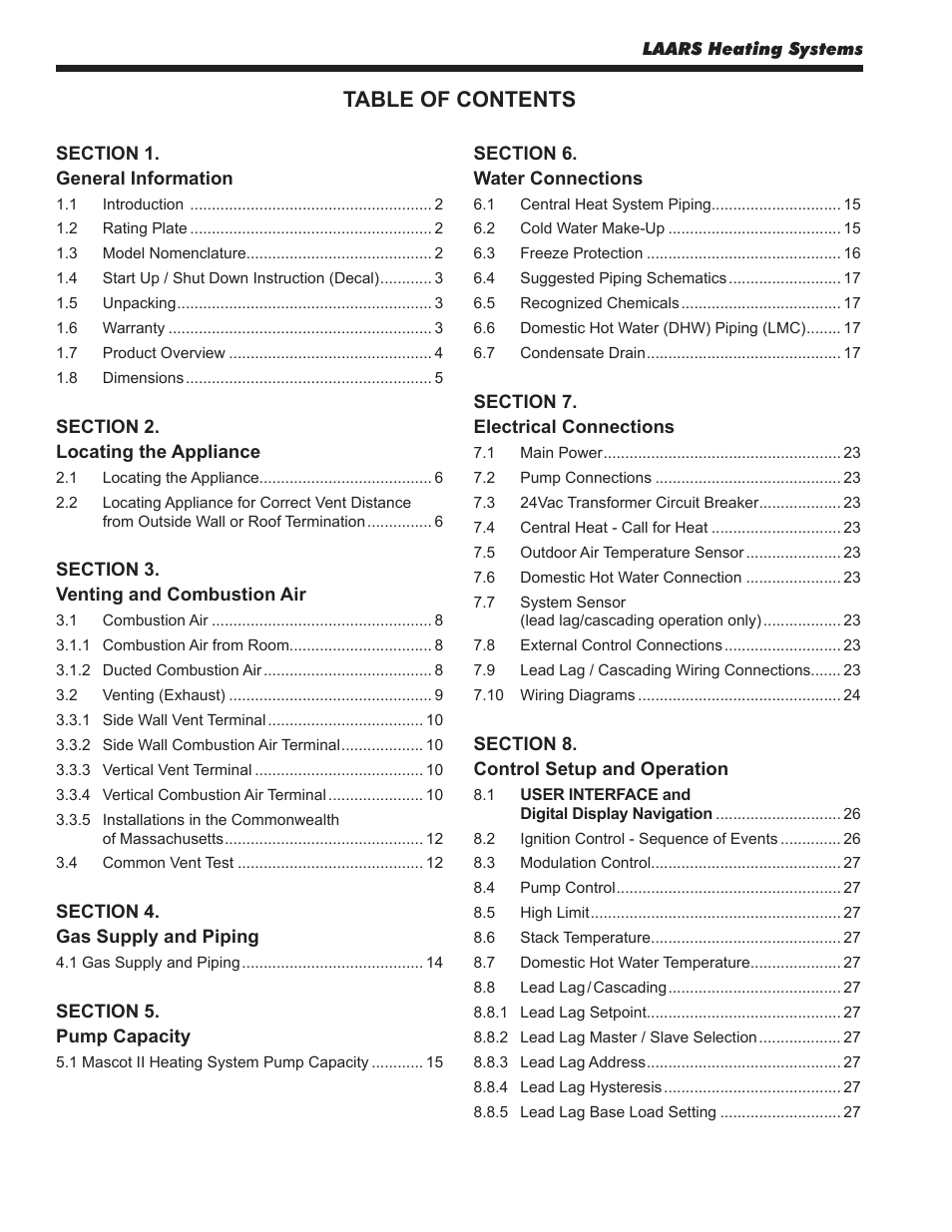 LAARS Mascot ll LMC - Install and Operating Manual User Manual | Page 2 / 52