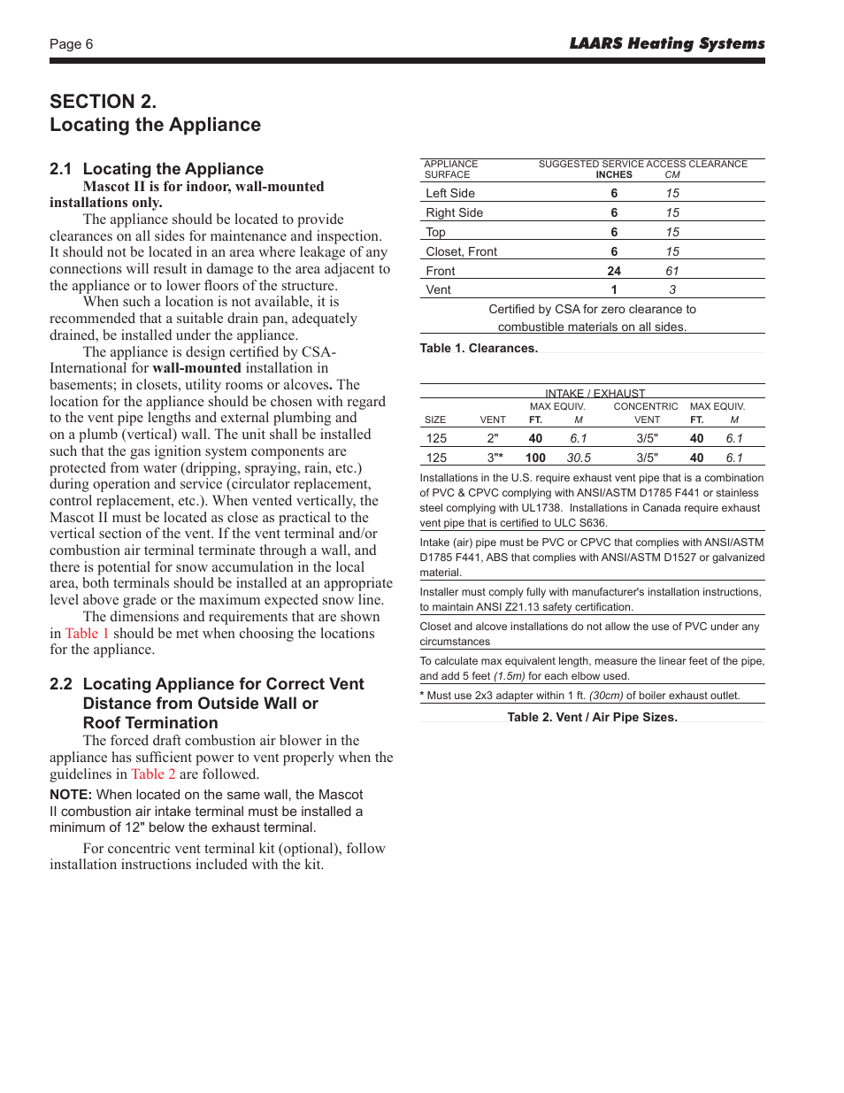 LAARS Mascot ll LMC - Install and Operating Manual User Manual | Page 8 / 52