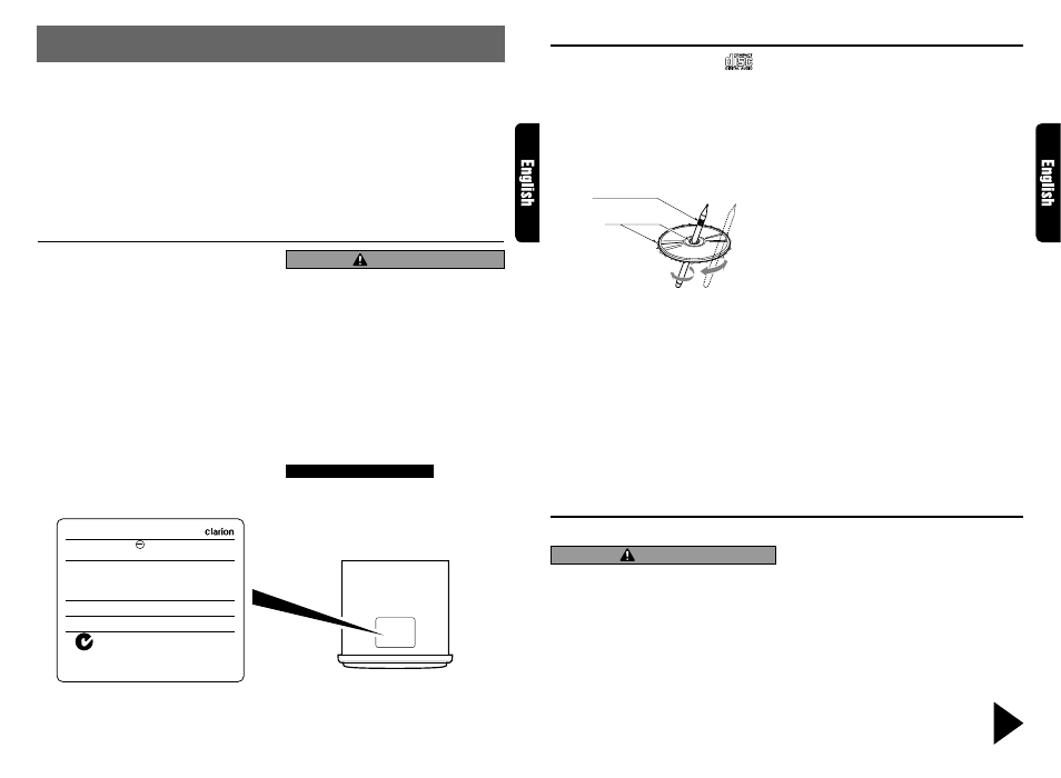 Precautions, Handling compact discs, Flip down panel | Drx7675z, Caution, Handling, Storage, Cleaning | Clarion COMBIN RADIO/CD AM/FM AVEC PILOTE DE CHANGEUR CD/MD DRX7675Z User Manual | Page 3 / 22
