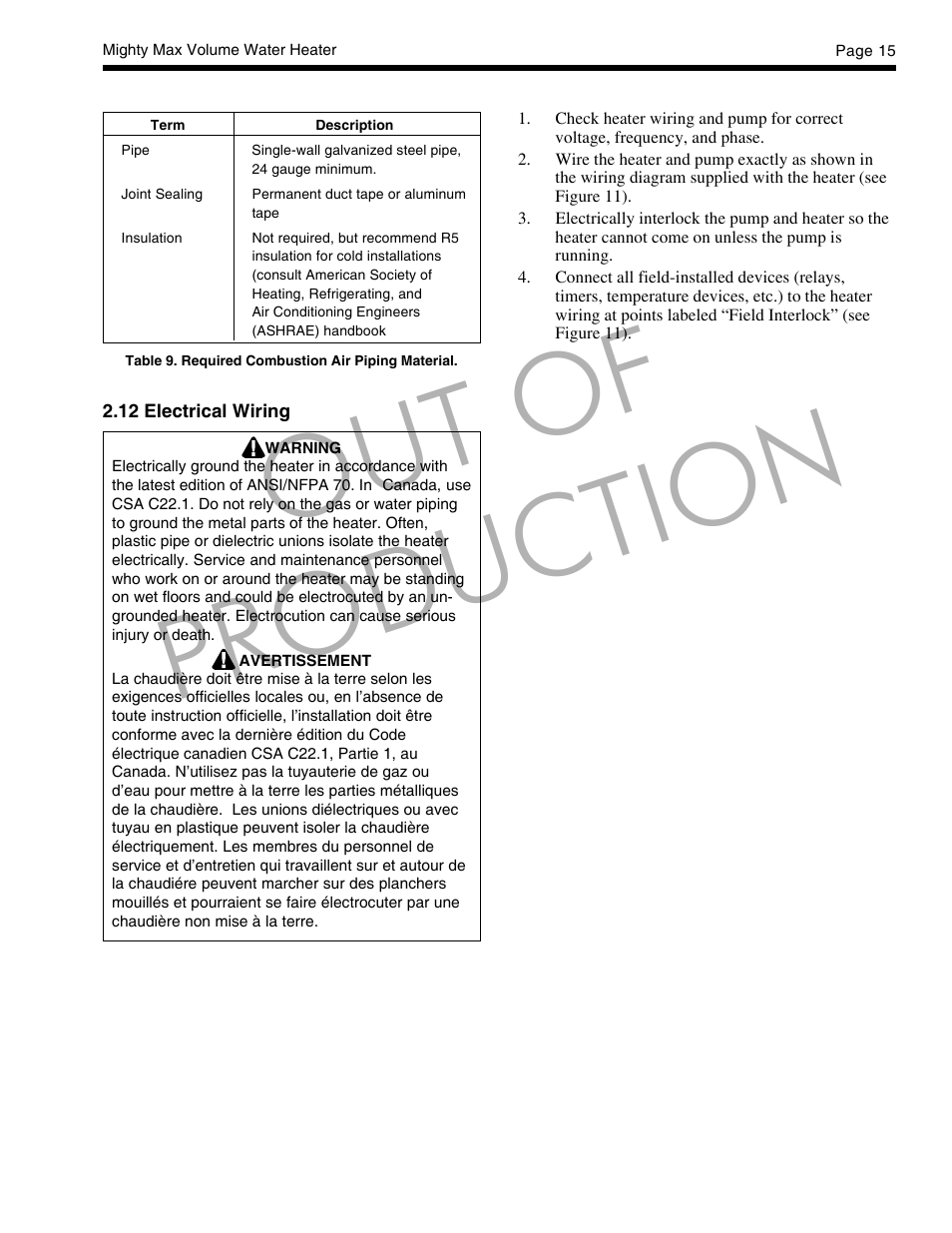 Out of production | LAARS Mighty Max VW (Sizes 320M - 400M) - Installation, Operation and Maintenance Instructions User Manual | Page 15 / 32