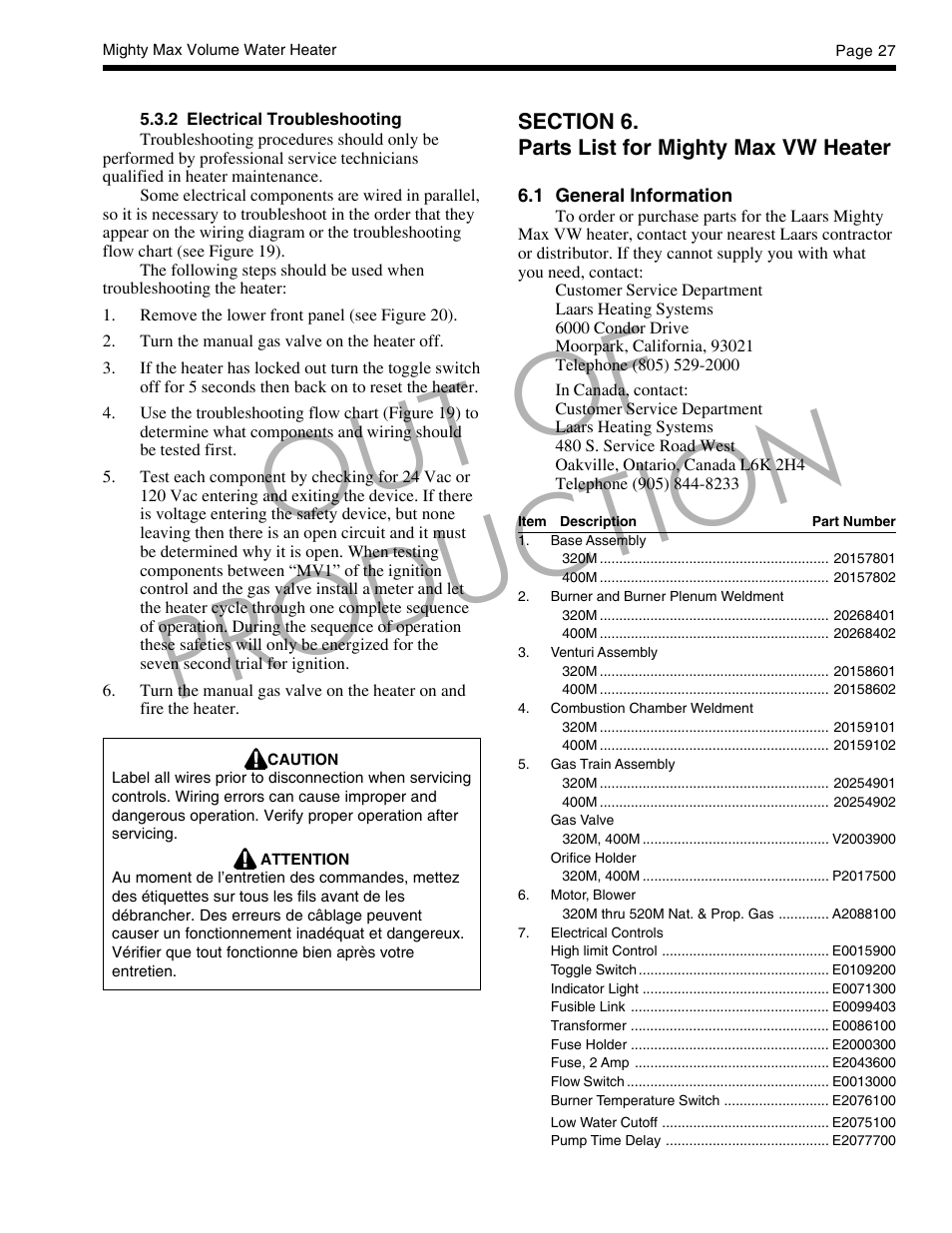 Out of production | LAARS Mighty Max VW (Sizes 320M - 400M) - Installation, Operation and Maintenance Instructions User Manual | Page 27 / 32