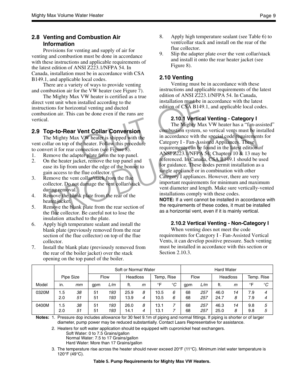 Out of production | LAARS Mighty Max VW (Sizes 320M - 400M) - Installation, Operation and Maintenance Instructions User Manual | Page 9 / 32