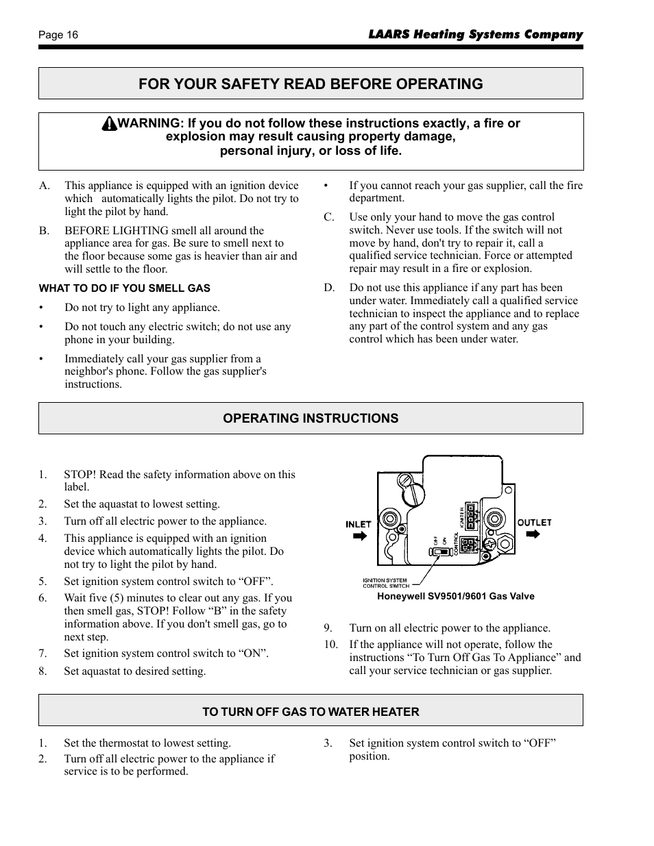 For your safety read before operating | LAARS Mighty-Stack TL80-199 - Installation, Operation and Maintenance Instructions User Manual | Page 16 / 28
