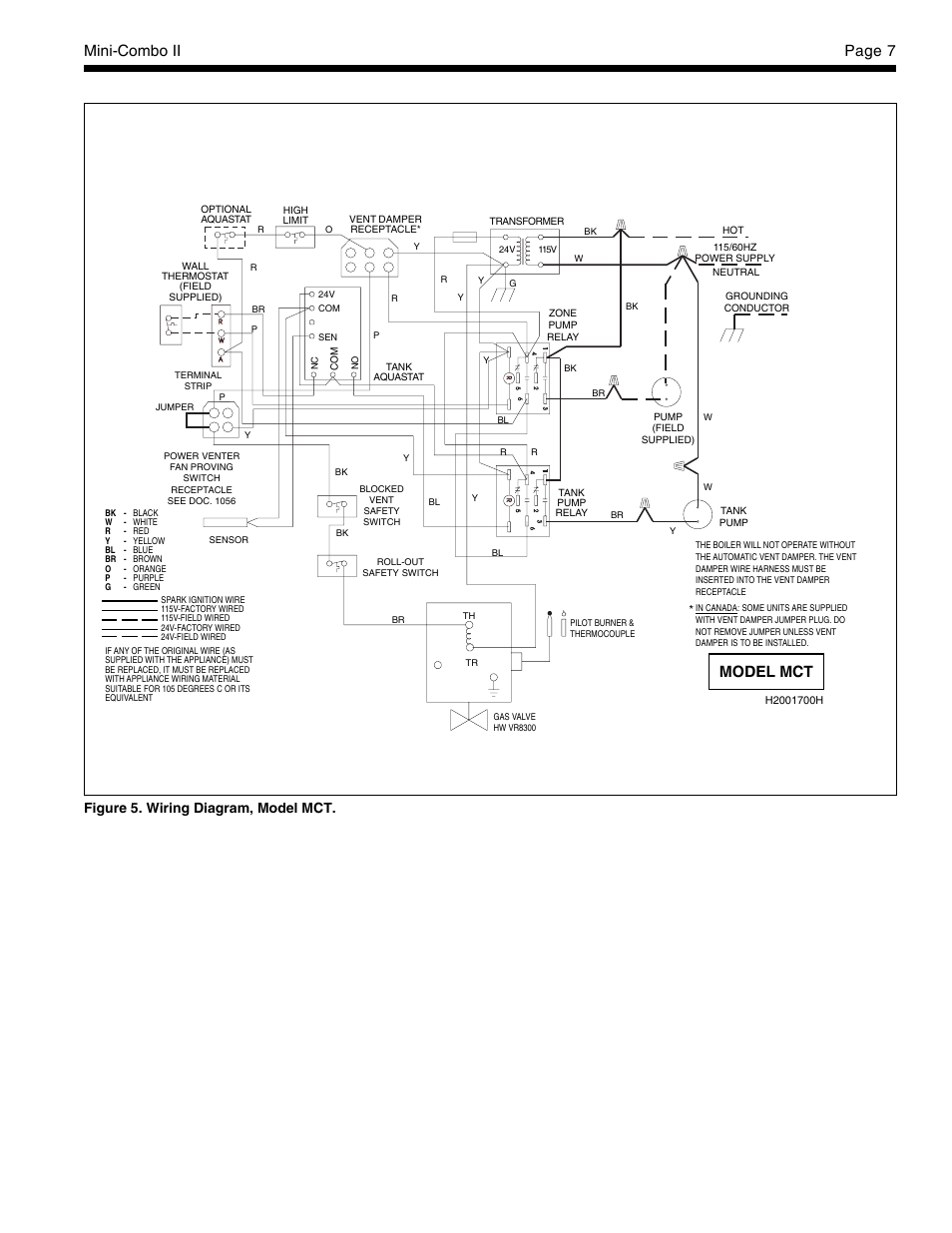 Mini-combo ii page 7, Model mct, Figure 5. wiring diagram, model mct | LAARS Mini-Combo II MCS - Install and Operating Manual User Manual | Page 7 / 16