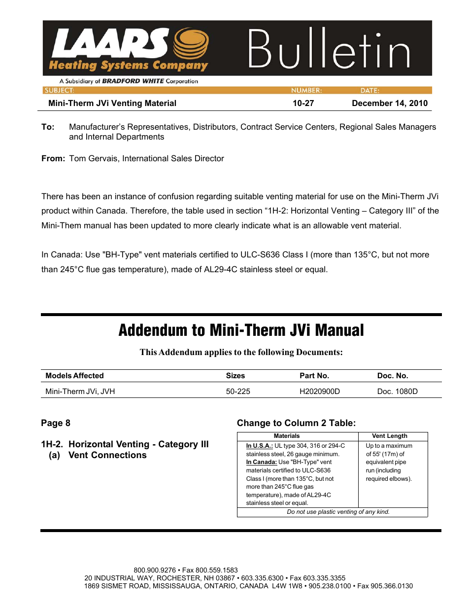 LAARS Mini-Therm JVi - Install and Operating Manual User Manual | 25 pages