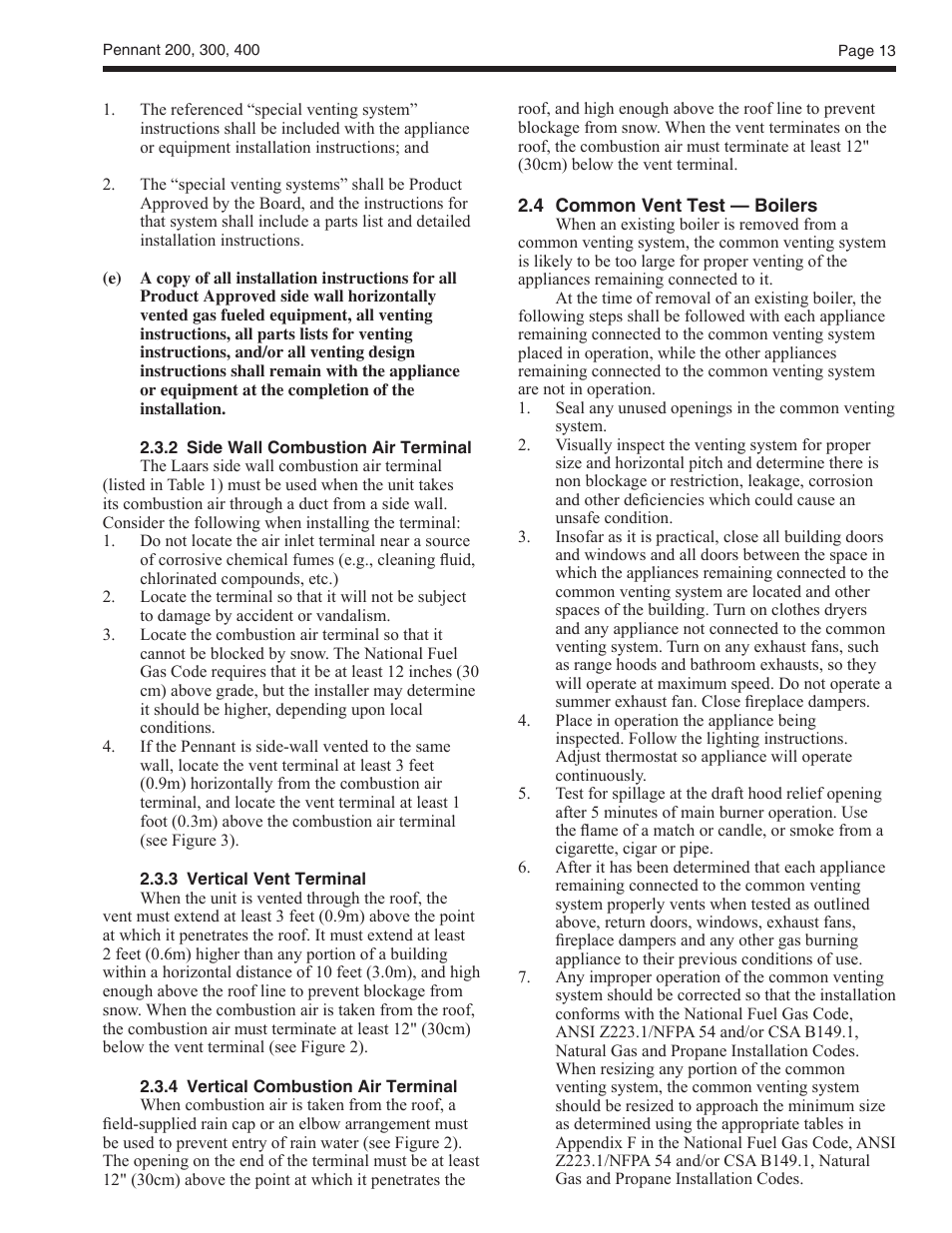 LAARS Pennant PNCV (Sizes 200, 300, 400) - Install and Operating Manual User Manual | Page 14 / 45