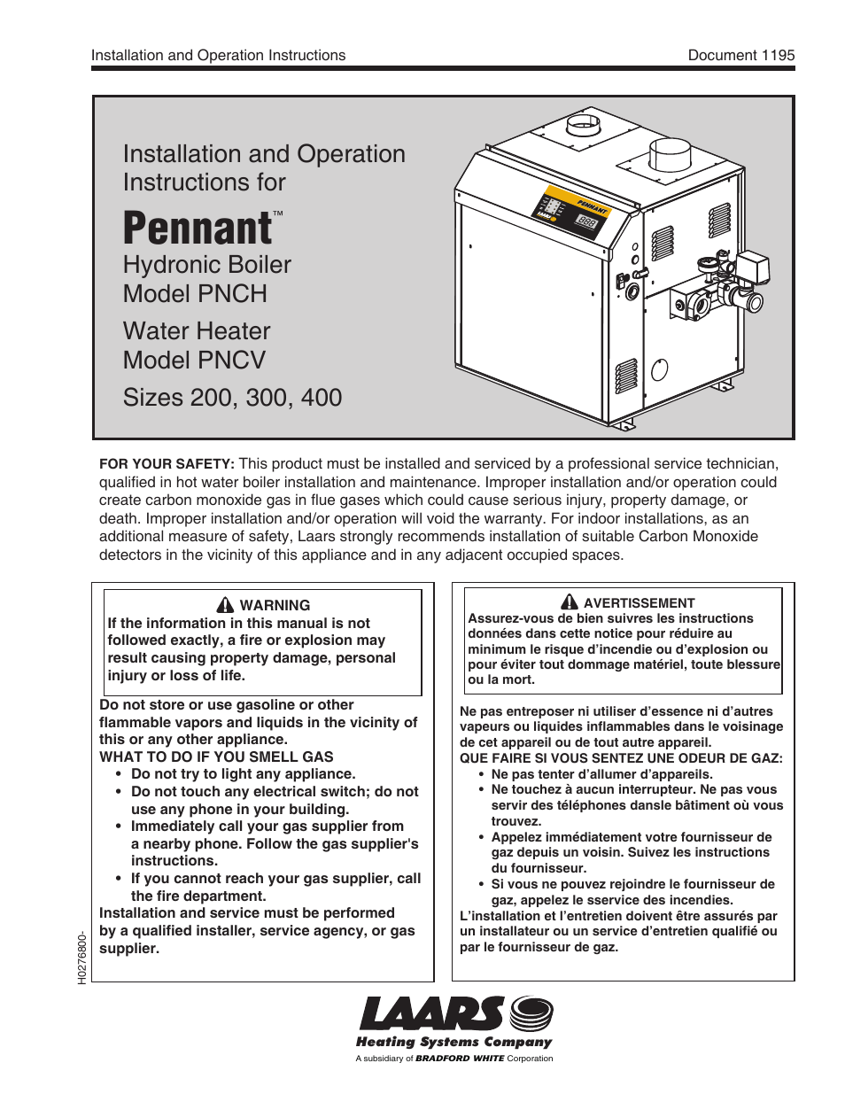 Pennant, Installation and operation instructions for | LAARS Pennant PNCV (Sizes 200, 300, 400) - Install and Operating Manual User Manual | Page 2 / 45
