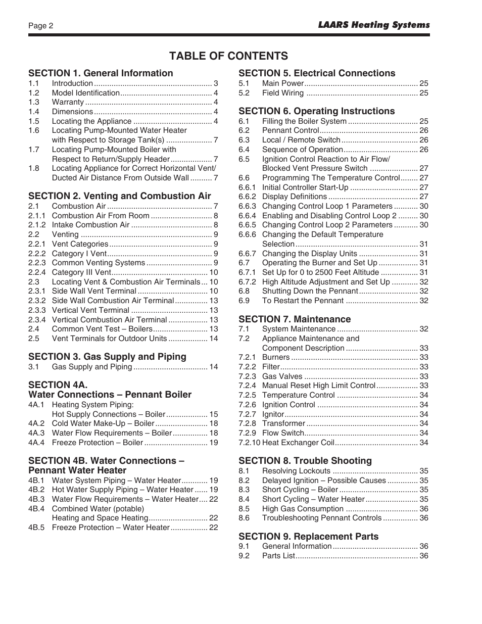 LAARS Pennant PNCV (Sizes 200, 300, 400) - Install and Operating Manual User Manual | Page 3 / 45