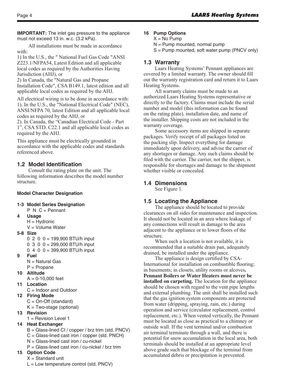 LAARS Pennant PNCV (Sizes 200, 300, 400) - Install and Operating Manual User Manual | Page 5 / 45